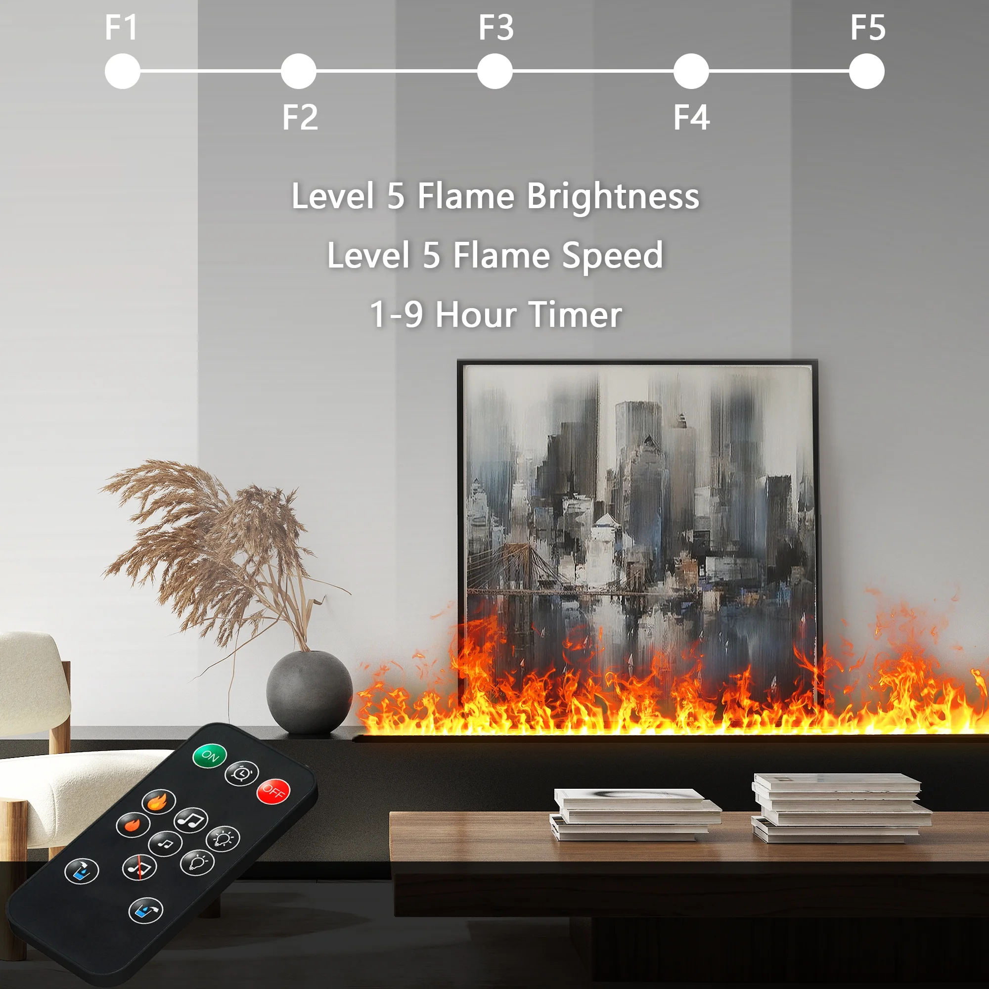 31.5-inch Water Vapor Fireplac with Dual-mode Water Supply System,Vapor Fireplace with 3D Realistic Flame,Electric Fireplace with Remote/Touch Control for Timer,Dimmable - Image 9