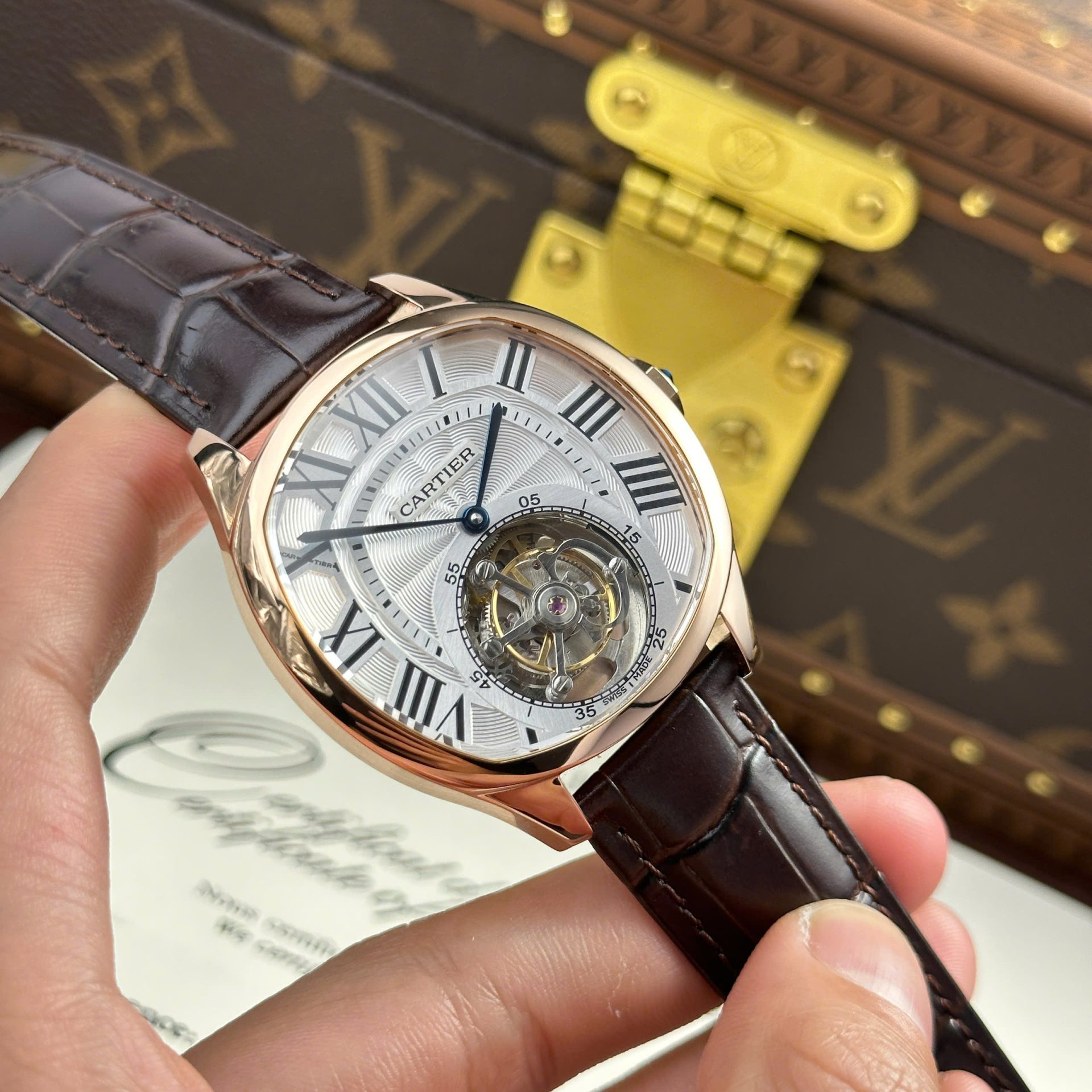 Cartier Drive Tourbillon Best Copies Watch Dial Guiloche Motif Leather Strap 41mm - Top club