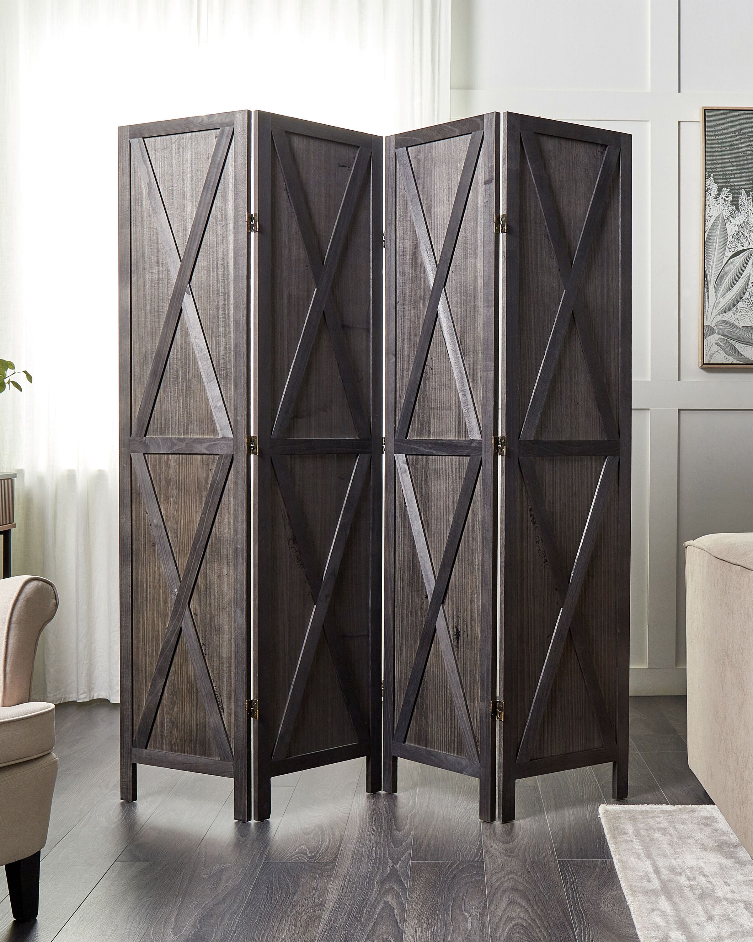 4 Panel Room Divider RIDANNA Dark Brown 163 cm 170 cm