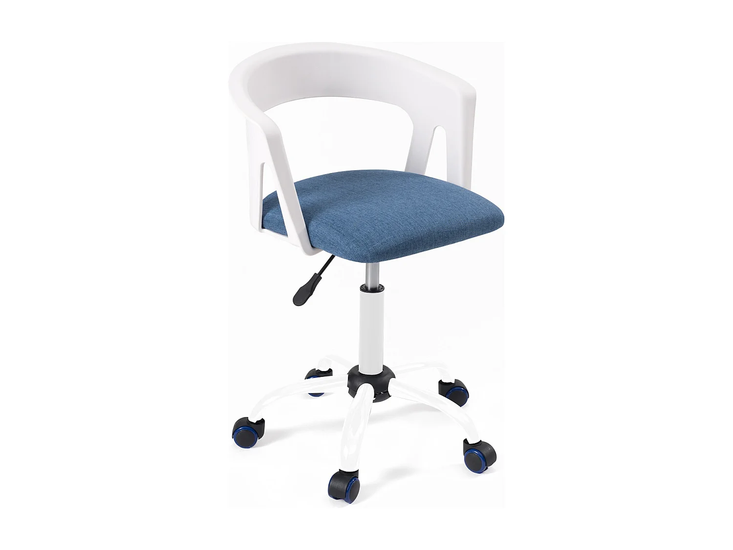 Chaise bureau roulettes accoudoir assise rembourée hauteur réglable pivotant AYA (blanc-bleu)