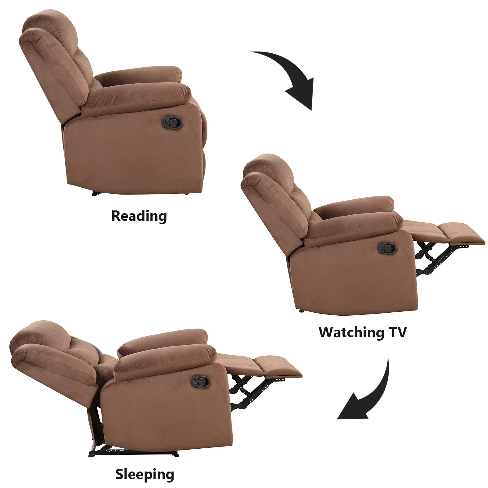 Bonzy Home Recliner Chairs for Living Room Overstuffed Breathable Fabric Reclining Chair Manual Sofa Brown - Image 35