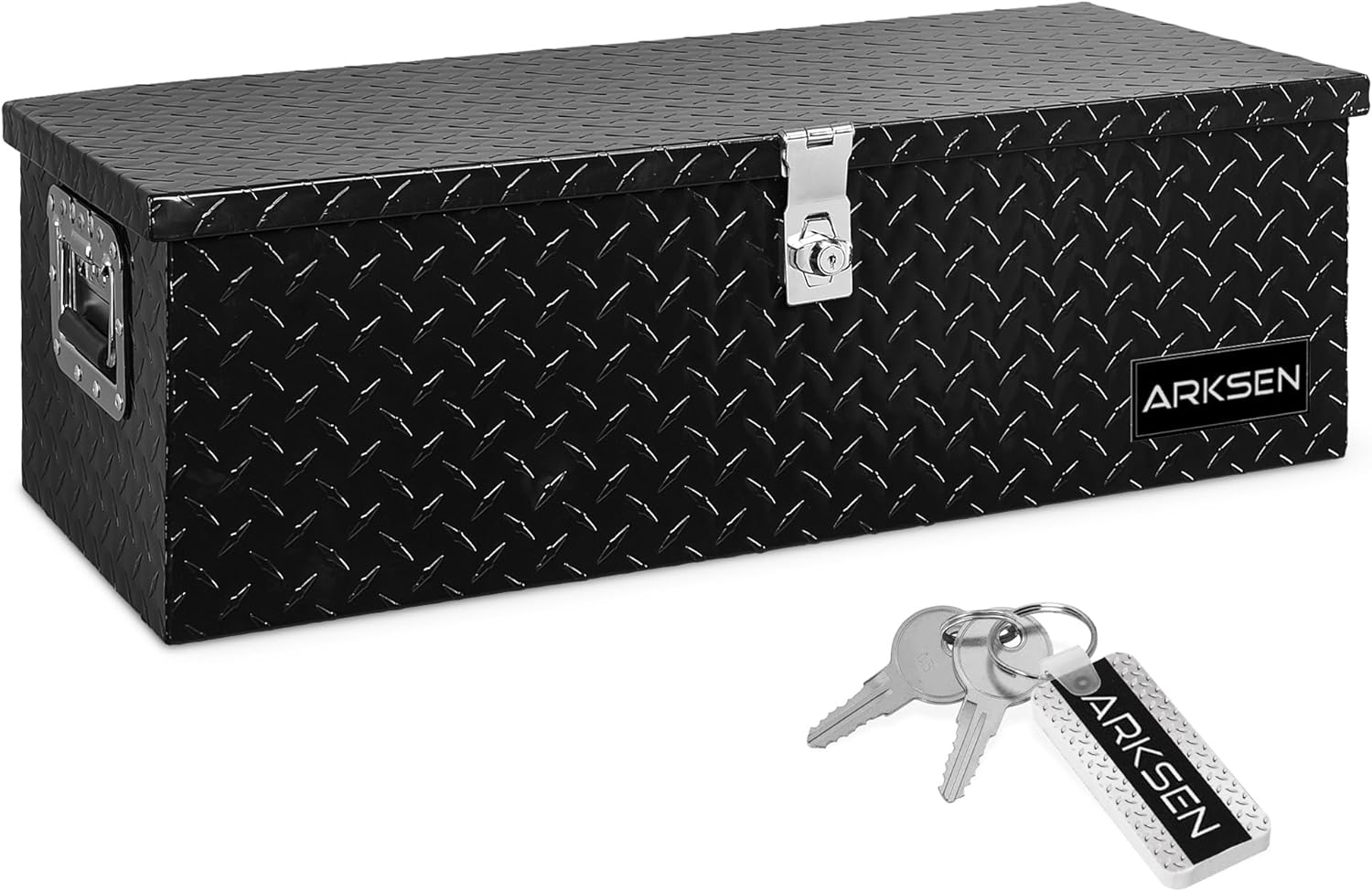 ARKSEN 30 x 13 x 10 Inch Diamond Plate Truck Bed Tool Box, Heavy Duty Waterproof Aluminum Toolboxes Storage Chest with Side Handle & Lock for Pickup Truck Bed, RV & Trailer – Black