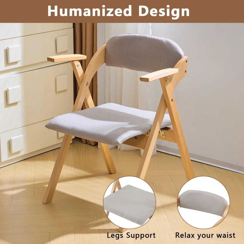 IVV 2-Pack Beechwood Folding Chairs with Cushioned Seat and Backrest, No-Assembly Guest Chairs for Home, Office, or Events (Beige) - Image 17