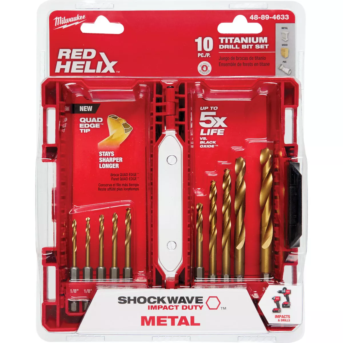 Milwaukee SHOCKWAVE 10-Piece Impact Duty Titanium Hex Shank Drill Bit Set, 1/8 In. thru 3/8 In.
