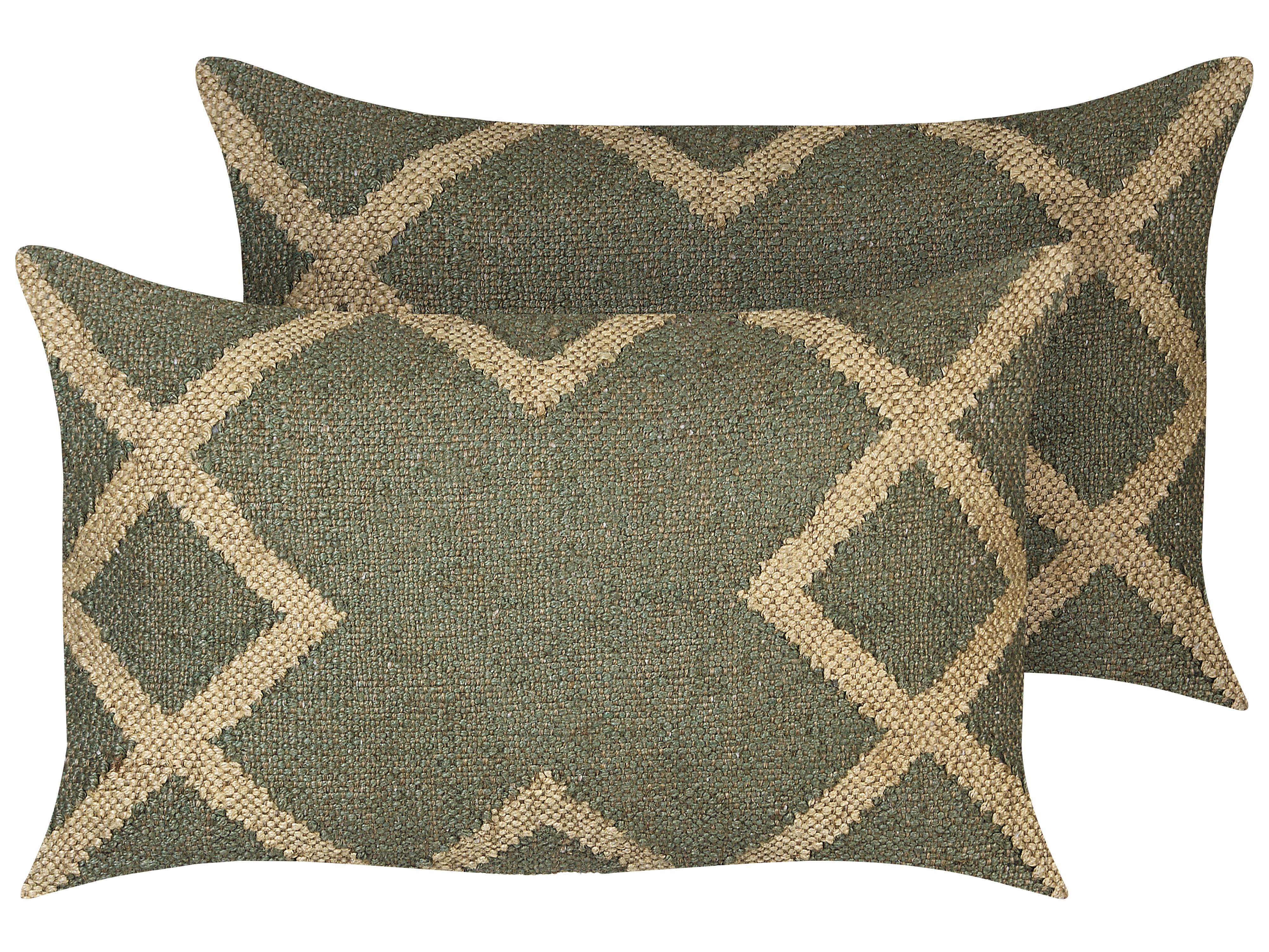 Set of 2 Decorative Cushions GOPI Jute 30 x 50 cm Green Oriental Pattern