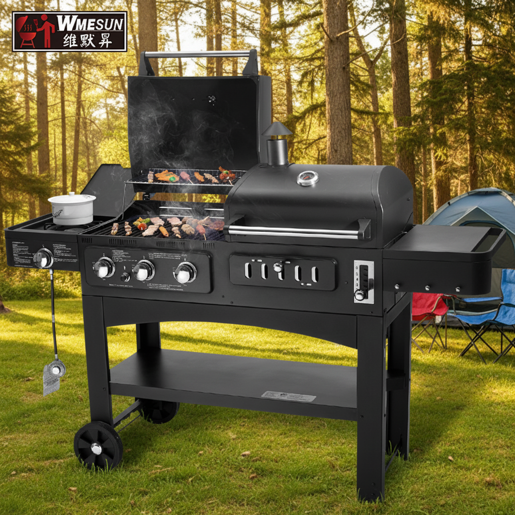 Black Gas & Charcoal Combo Grill, Deluxe, Heavy Duty BBQ, Outdoor Cooking, Backyard BBQ