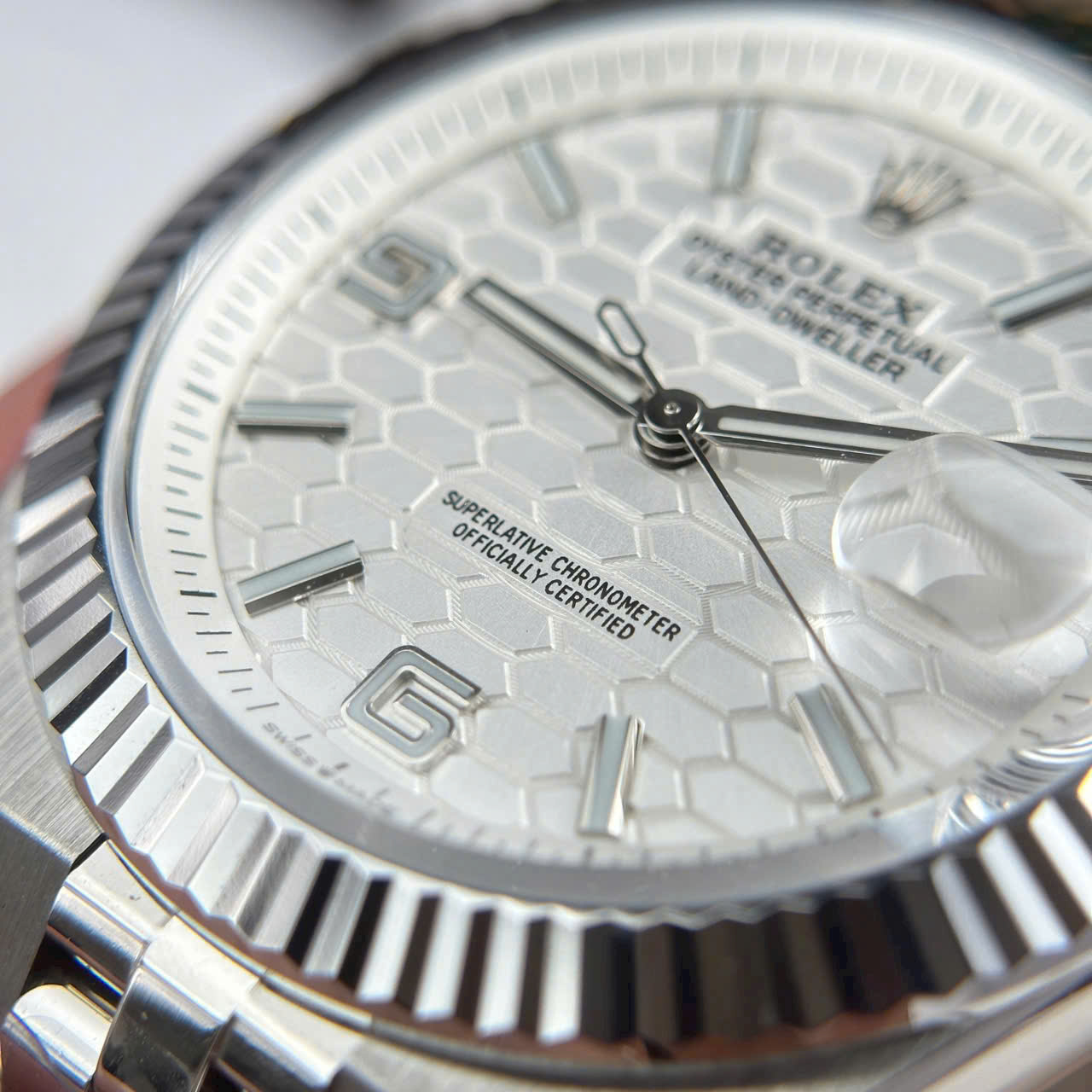 Rolex Land-Dweller 127336 White   Honeycomb Motif Dial Best Replica Watches 40mm - Elite Watch Atelier
