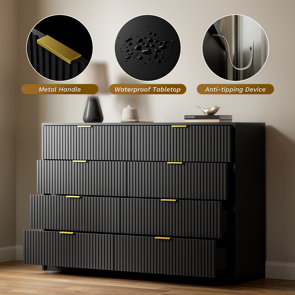 Furniway Black Dresser for Bedroom, 8 Drawer Double Dresser, Modern Chest of Drawers for Bedroom, Living Room, Entryway and Closet, 55" L x 15.7" D x 37.4" H - Image 9