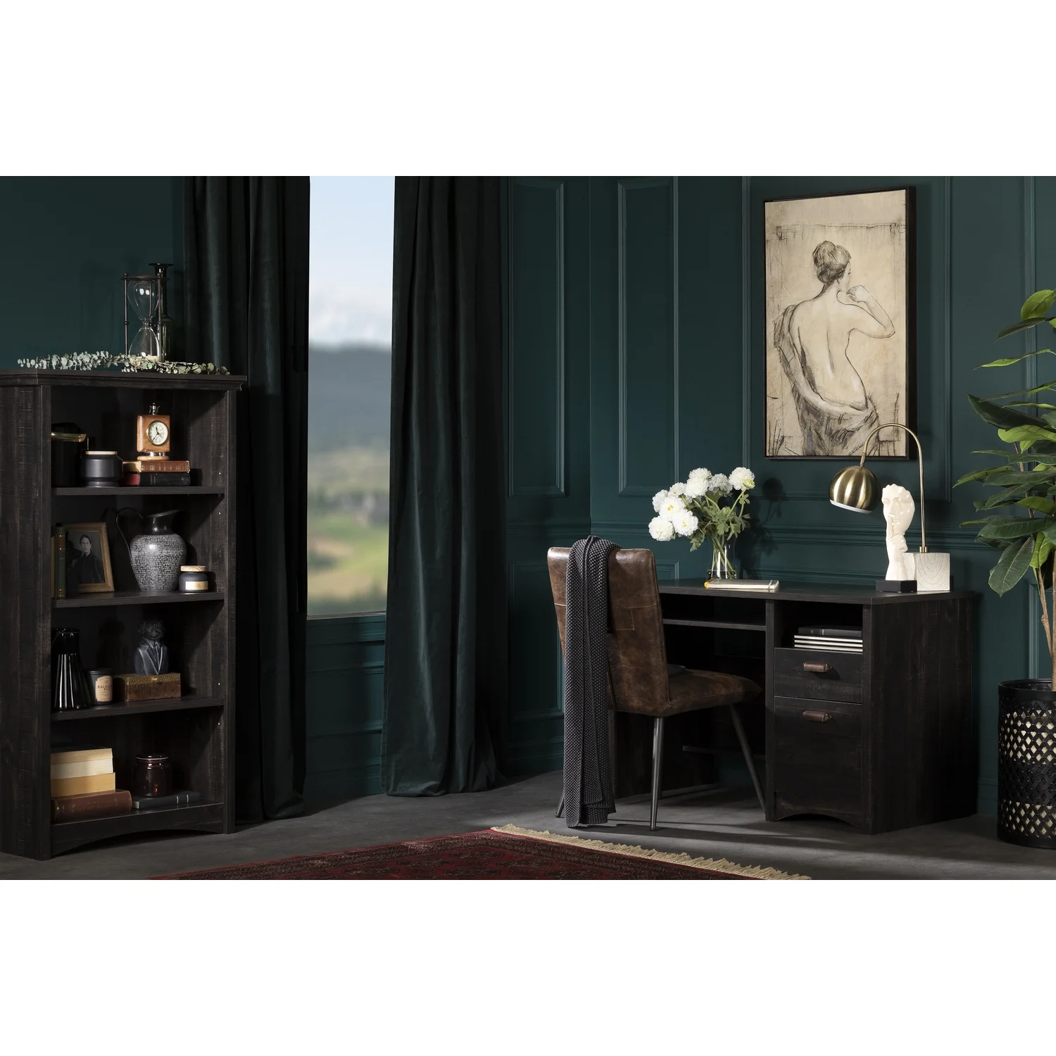 Gascony 4-Shelf Bookcase-Rubbed Black-South Shore - Image 4