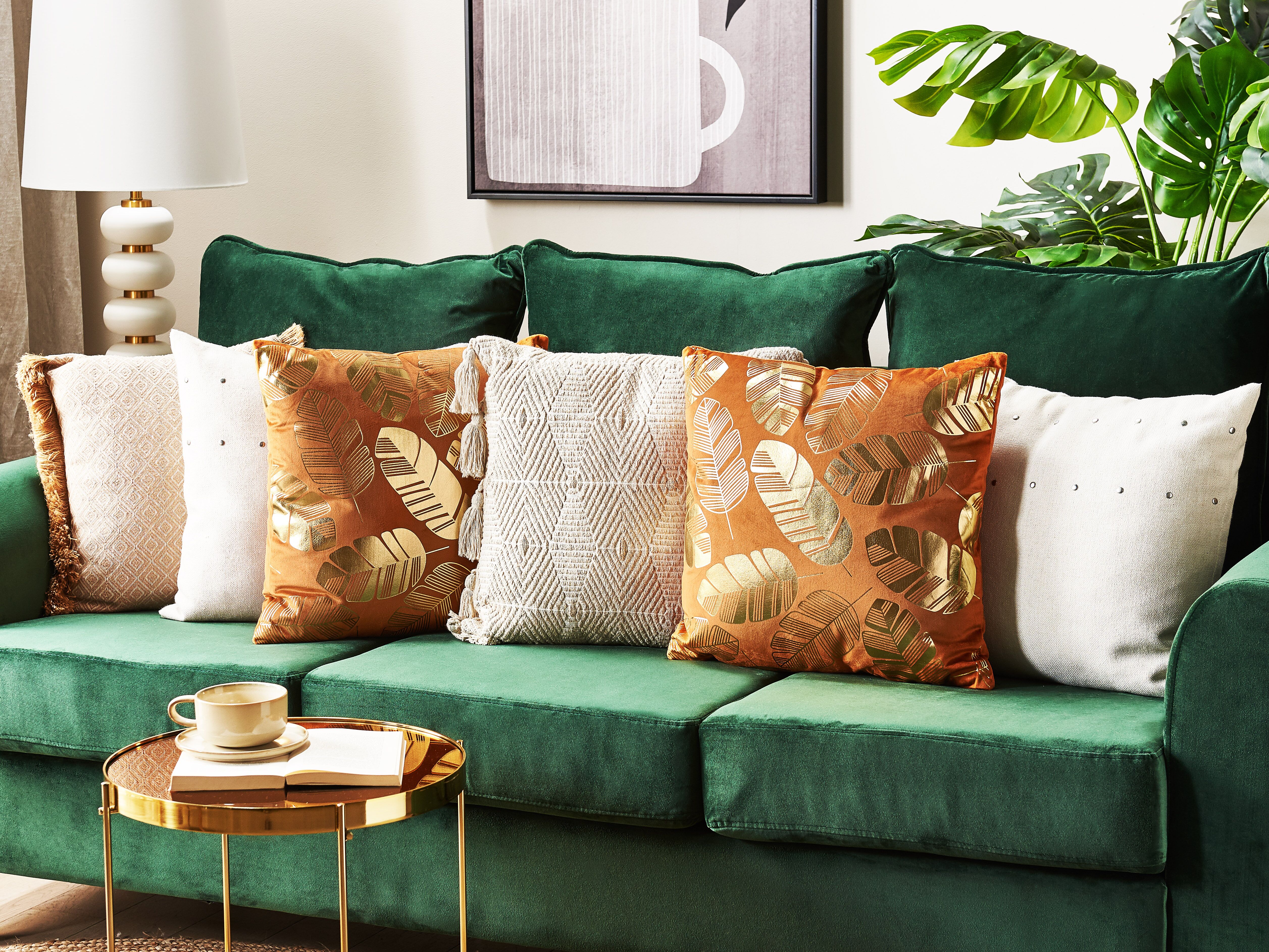Set of 2 Decorative Cushions SUNFLOWER Velvet 45 x 45 cm Orange Plant Pattern