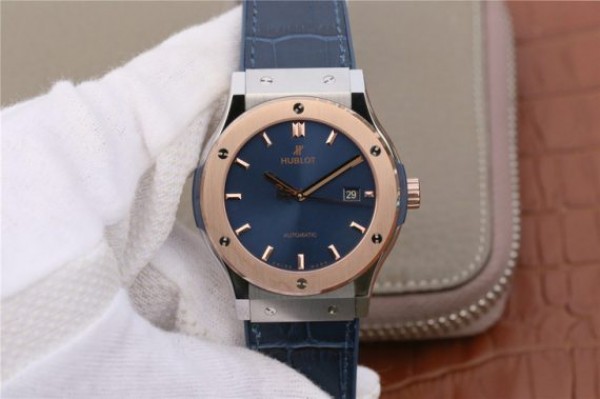Replica Hublot Classic Fusion 42mm RG JJF Blue Dial Blue Gummy Strap A2892 - Top club