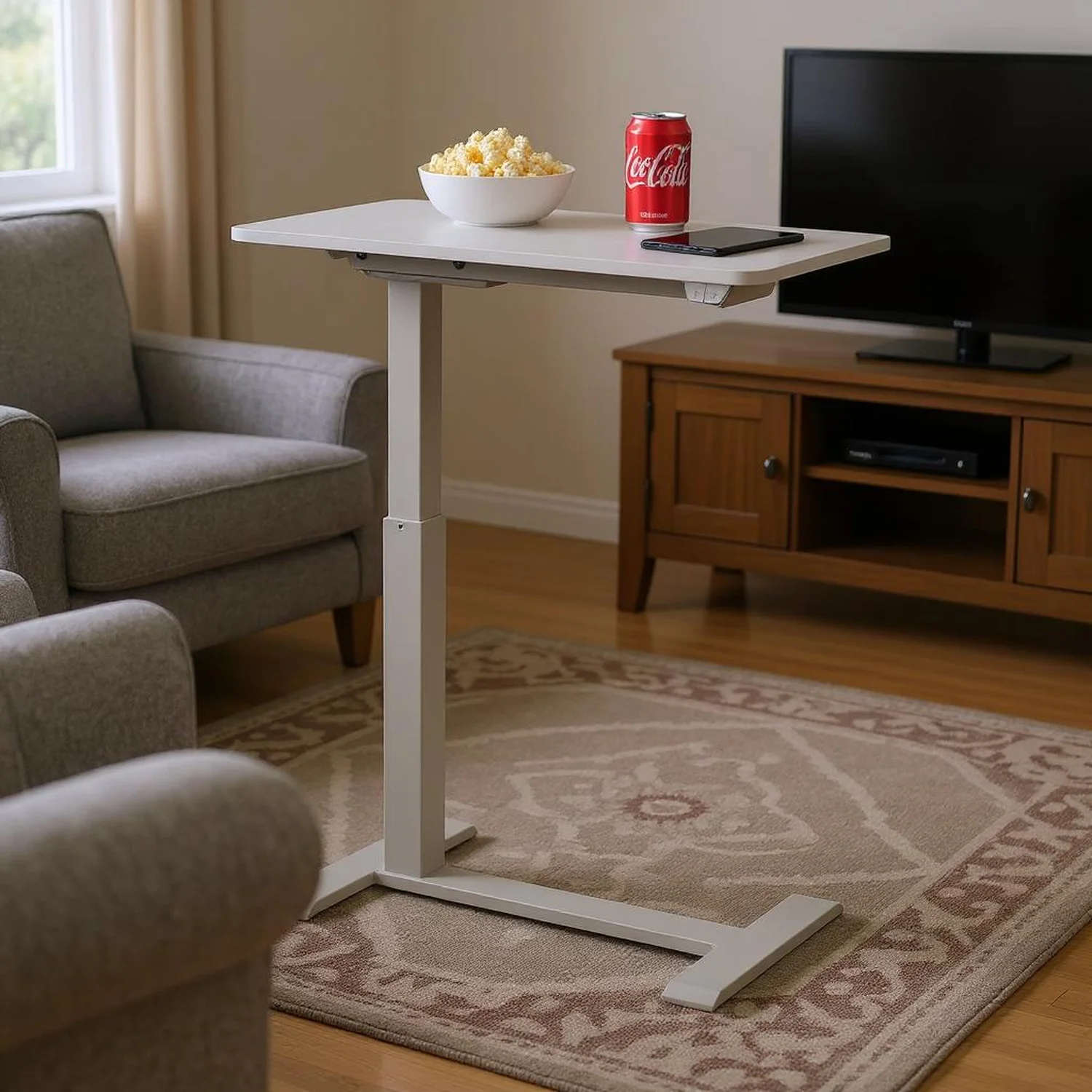 Homy Casa Adjustable Height Lap Desk, Mobile Work Table for Bedside or Sofa, White