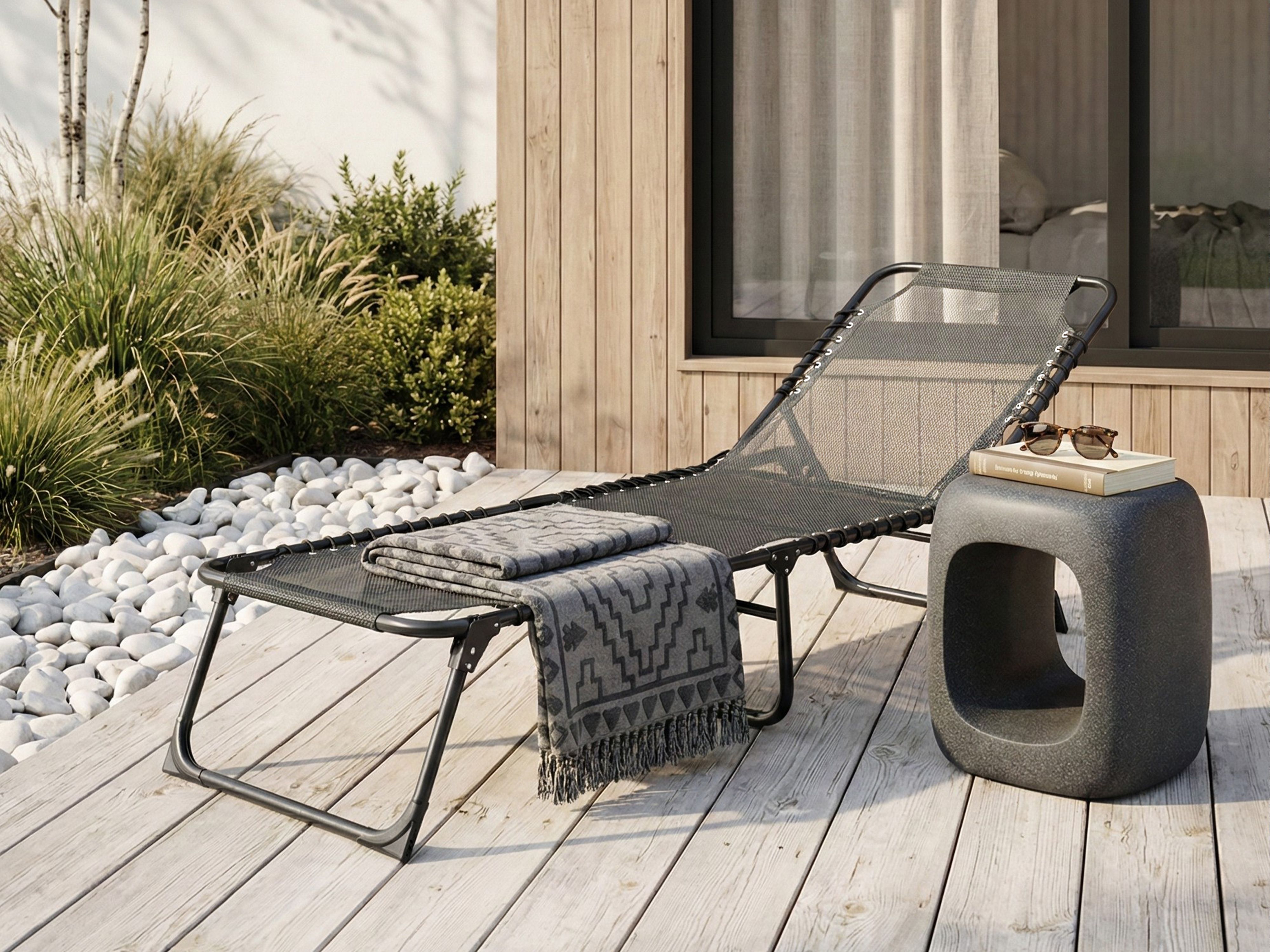 Sun Lounger AMBATO Folding Metal Black