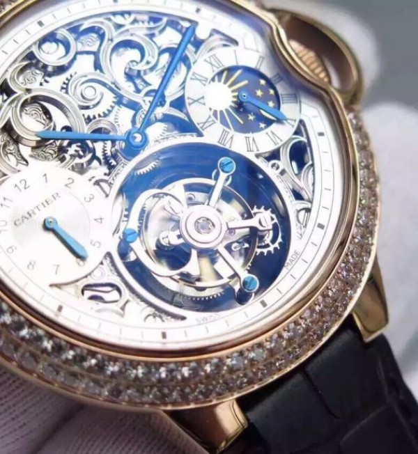 Replica Cartier Ballon Bleu Skeleton Tourbillon Diamond Bezel RG White Dial - Elite Watch Atelier