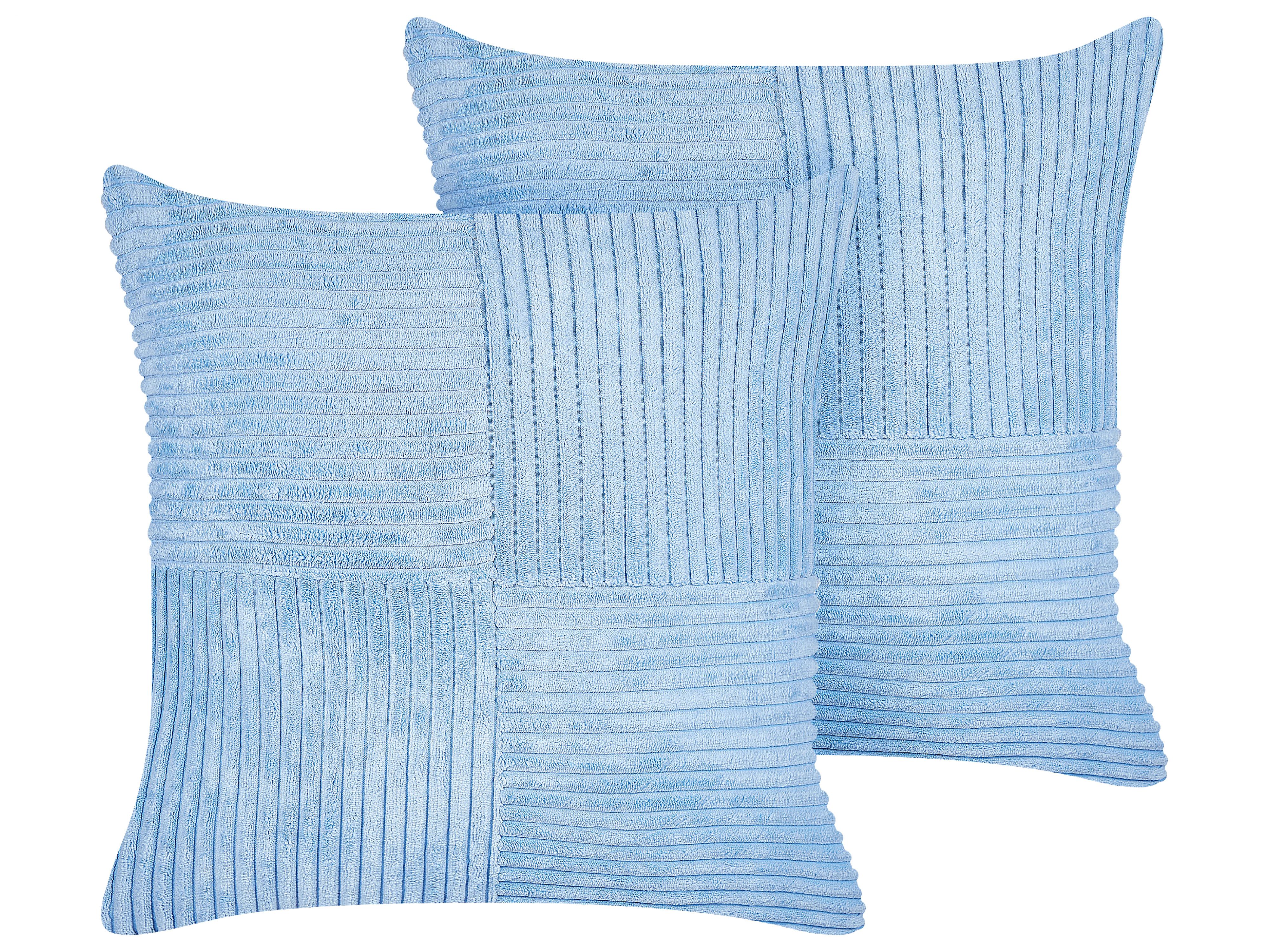 Set of 2 Decorative Cushions MILLET Corduroy 43 x 43 cm Blue Geometric Pattern