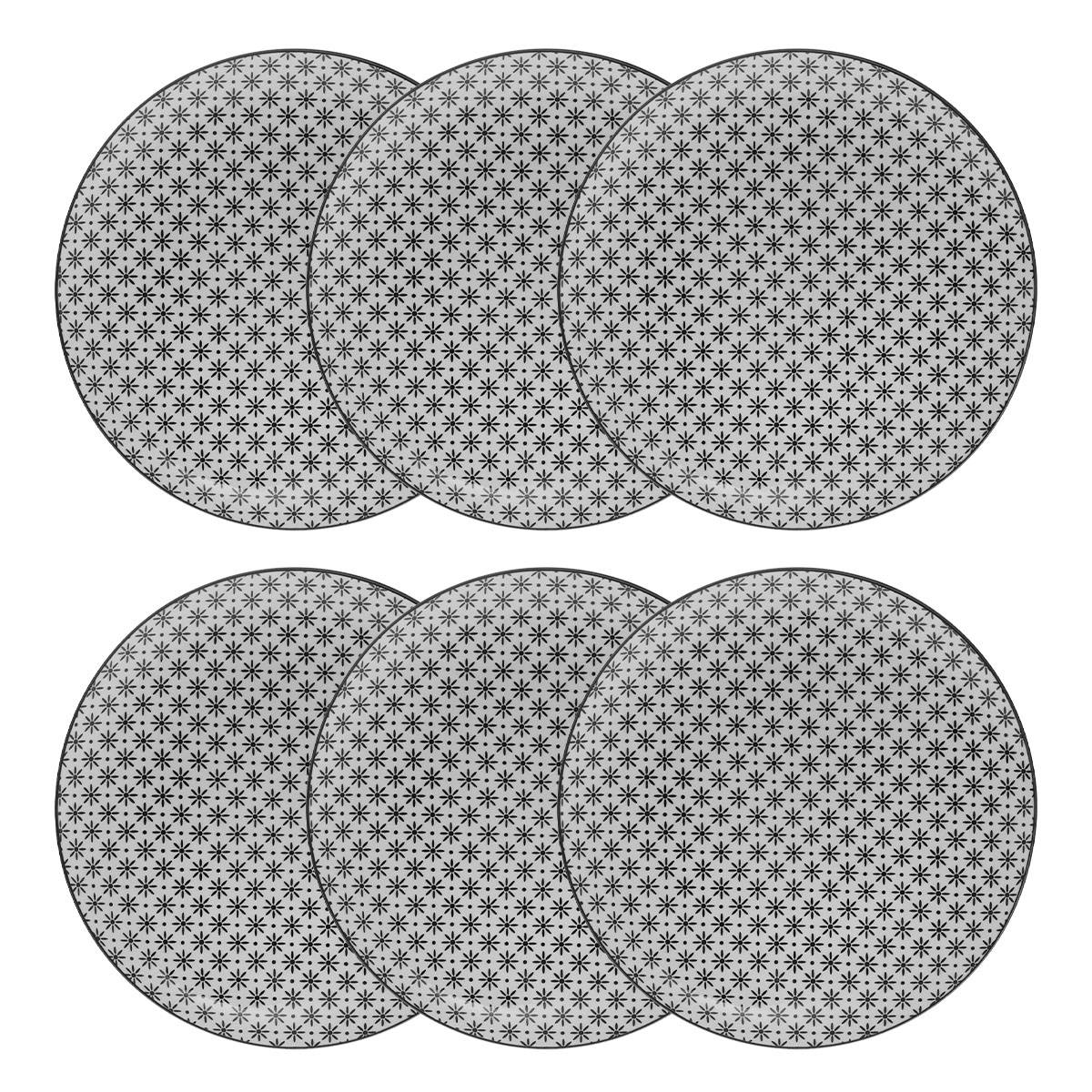 Set of 6 dinner plates "Bohemia" D.26.5 cm, Black & White