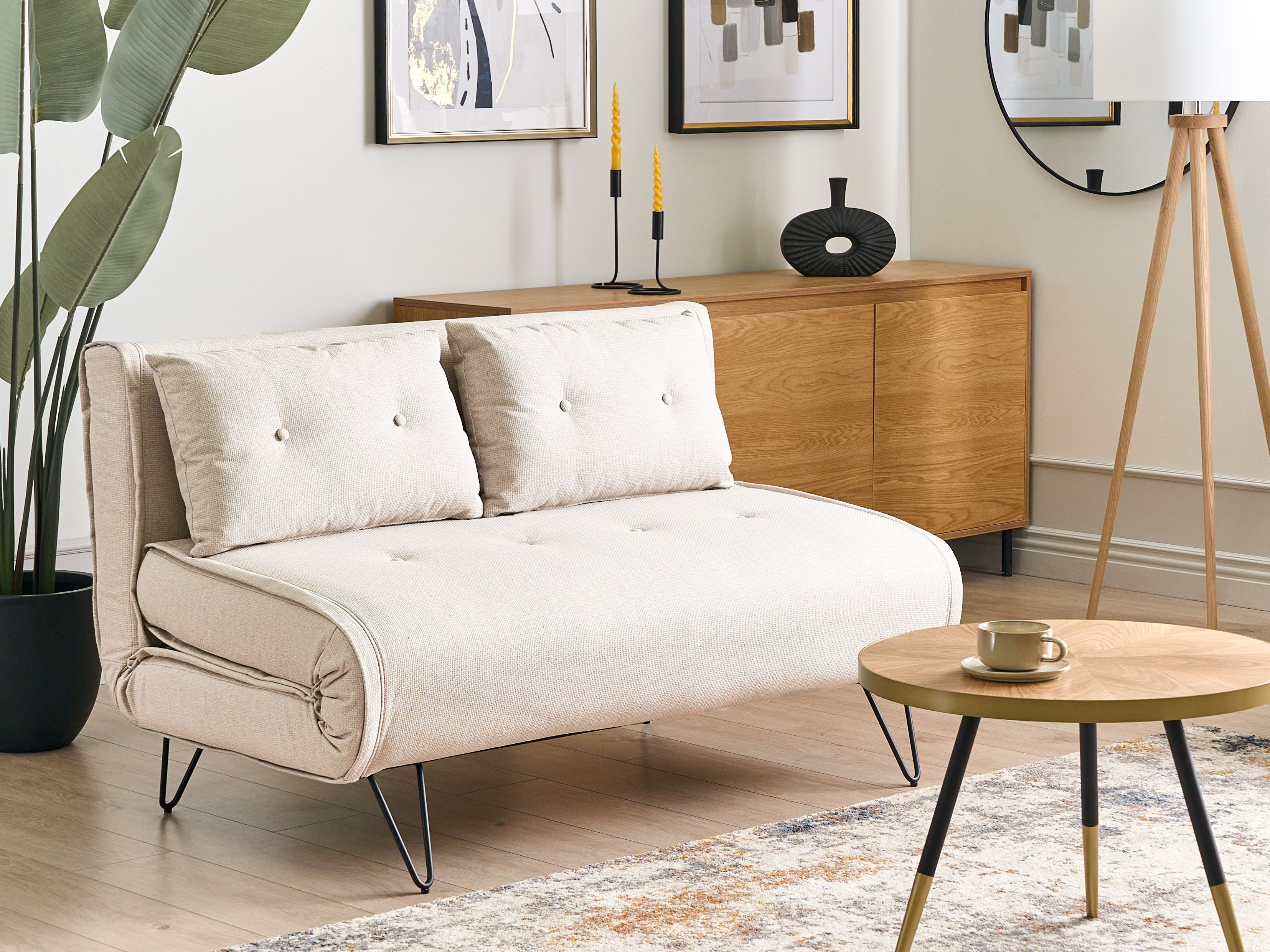 Sofa Bed 2 Seater VESTFOLD Fabric Light Beige