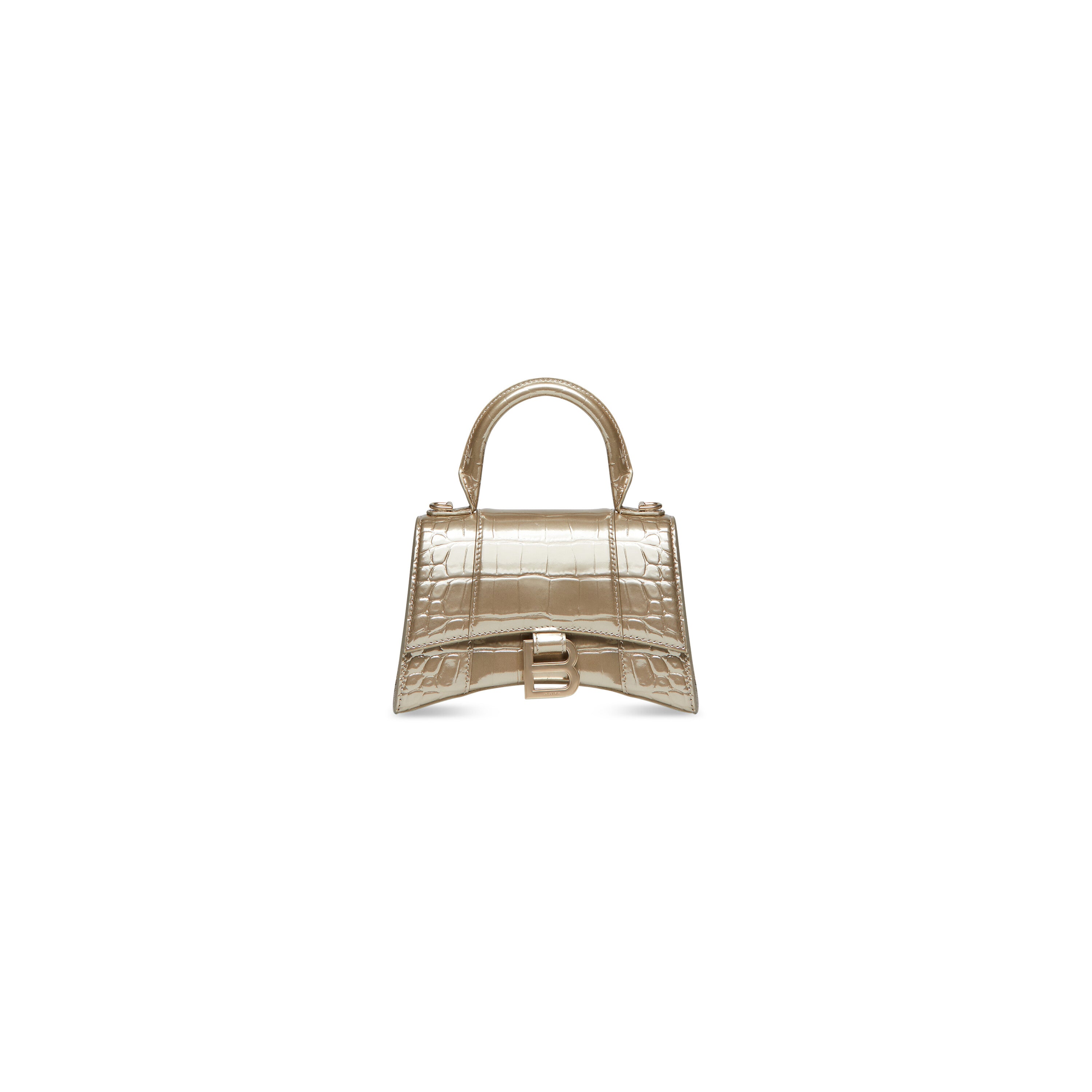 WOMEN'S HOURGLASS XS HANDBAG METALLIZED CROCODILE EMBOSSED IN GOLD - Replicaclubs