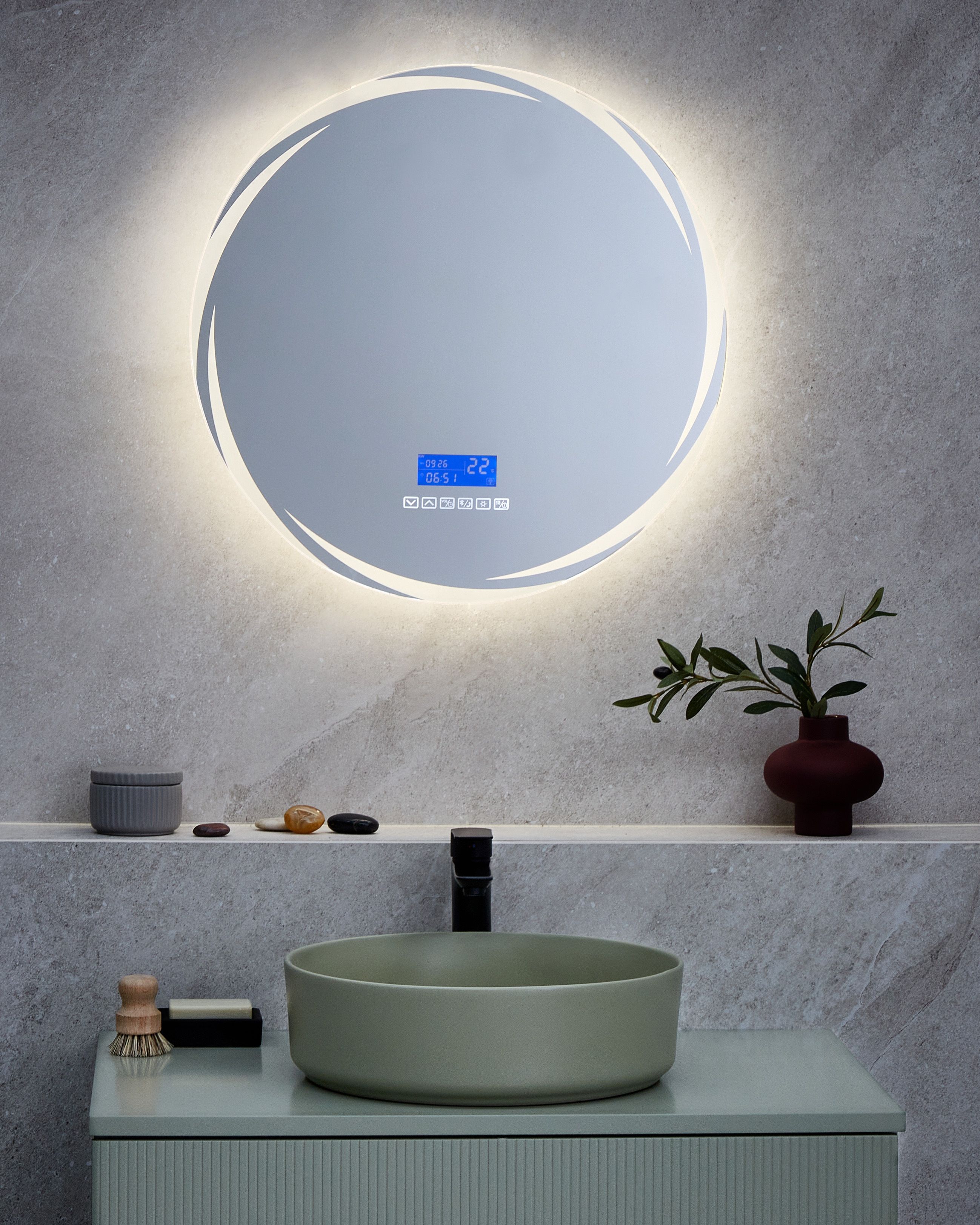 LED Bathroom Mirror TANAY 60 cm 60 cm with Built-In Bluetooth Speaker Silver