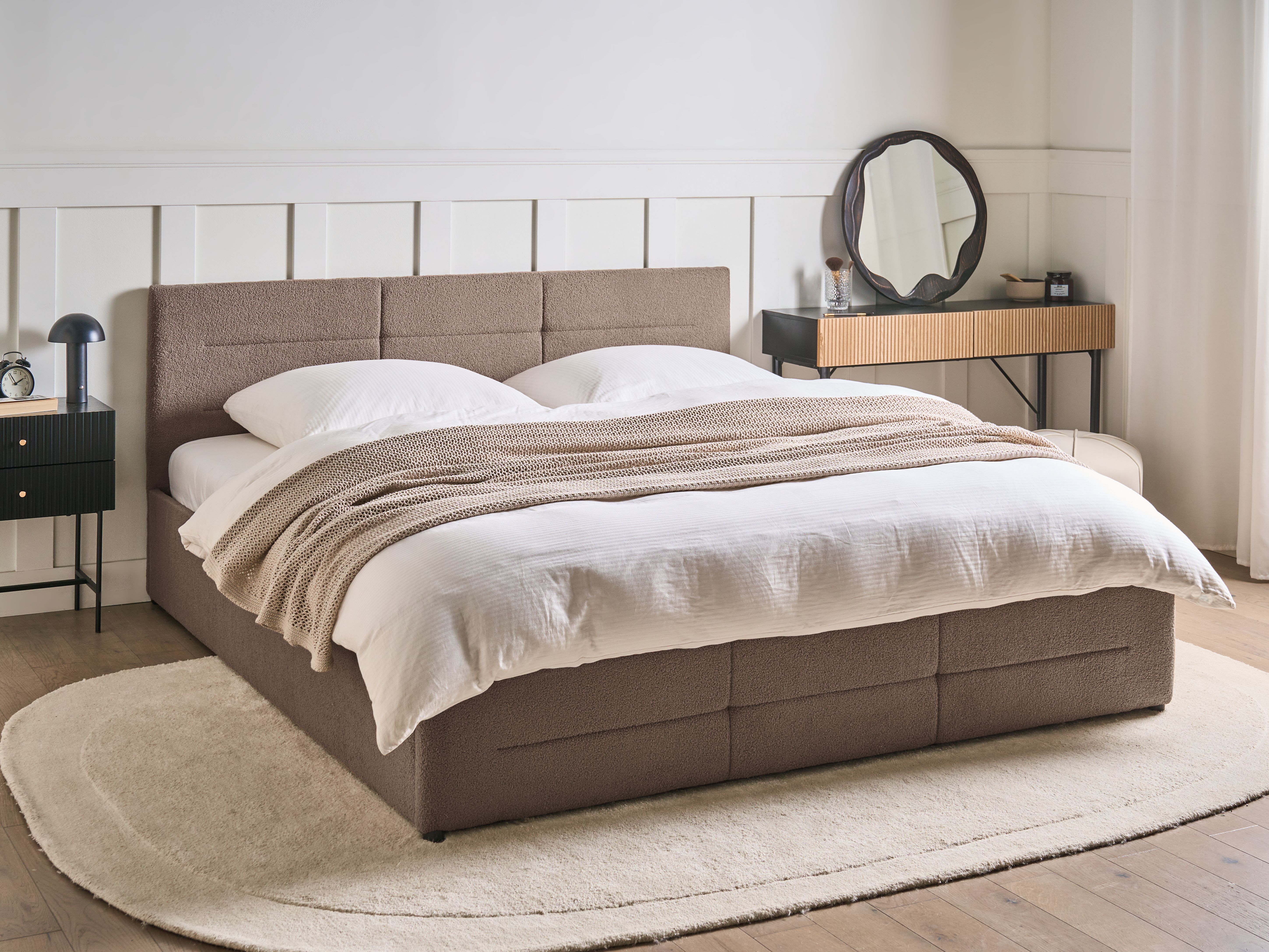 Ottoman Bed Boucle MASSOGNES 180 x 200 cm Taupe