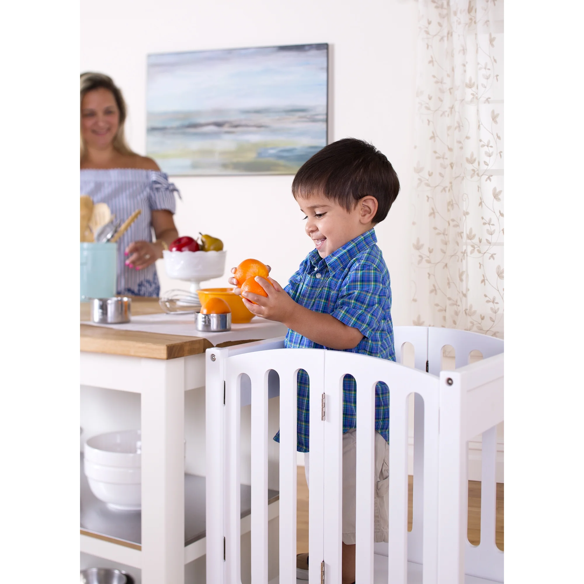 Guidecraft Contemporary Kitchen Helper Step Stool - White: Adjustable, Folding Montessori Toddler Tower - Safety Learning Furniture - Image 14