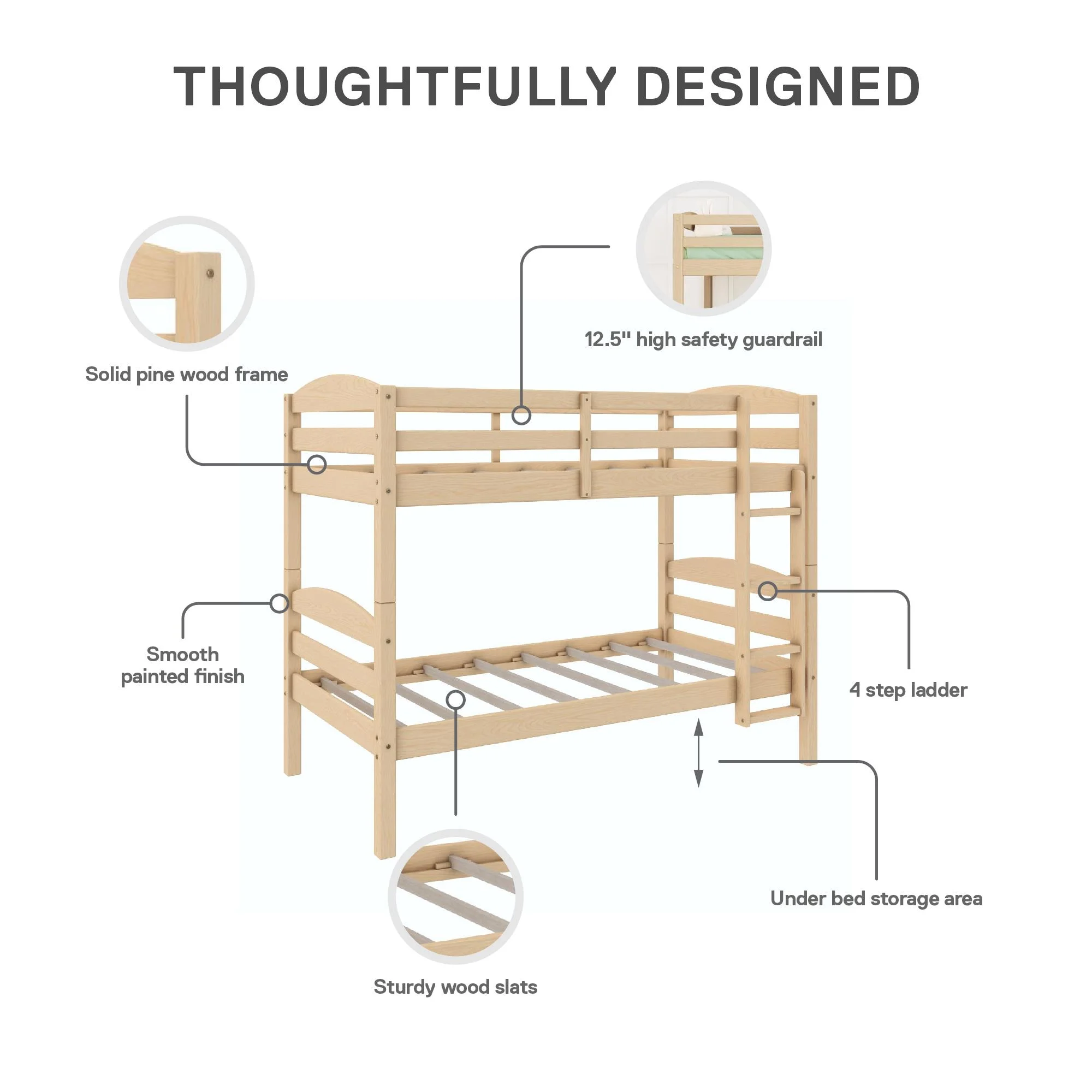 Better Homes & Gardens Leighton Solid Wood Twin-over-Twin Convertible Bunk Bed, Vanilla - Image 44