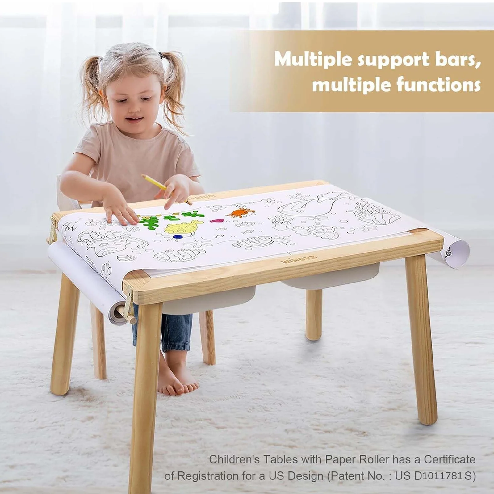 Sweet Time Toddler Sensory Table Chairs, Wood Kids Activity Table with Storage Play Study Furniture - Image 9
