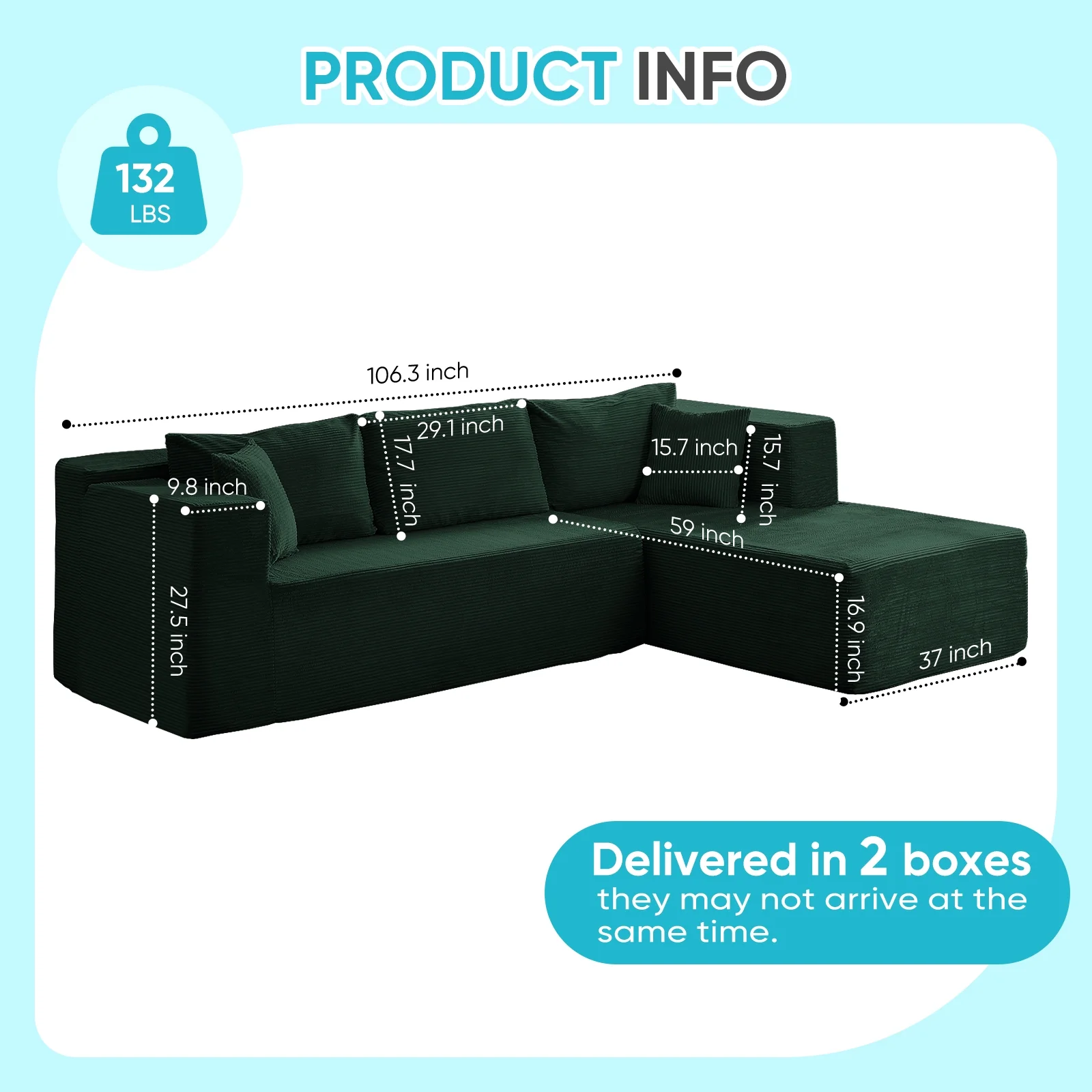 ZAFLY 106" Cloud Sectional Couch with Chaise, No Assembly Required L Shaped Sleeper Sofa, Oversized Deep Seat Modular Couches and Sofas for Living Room - Right, Black - Image 30