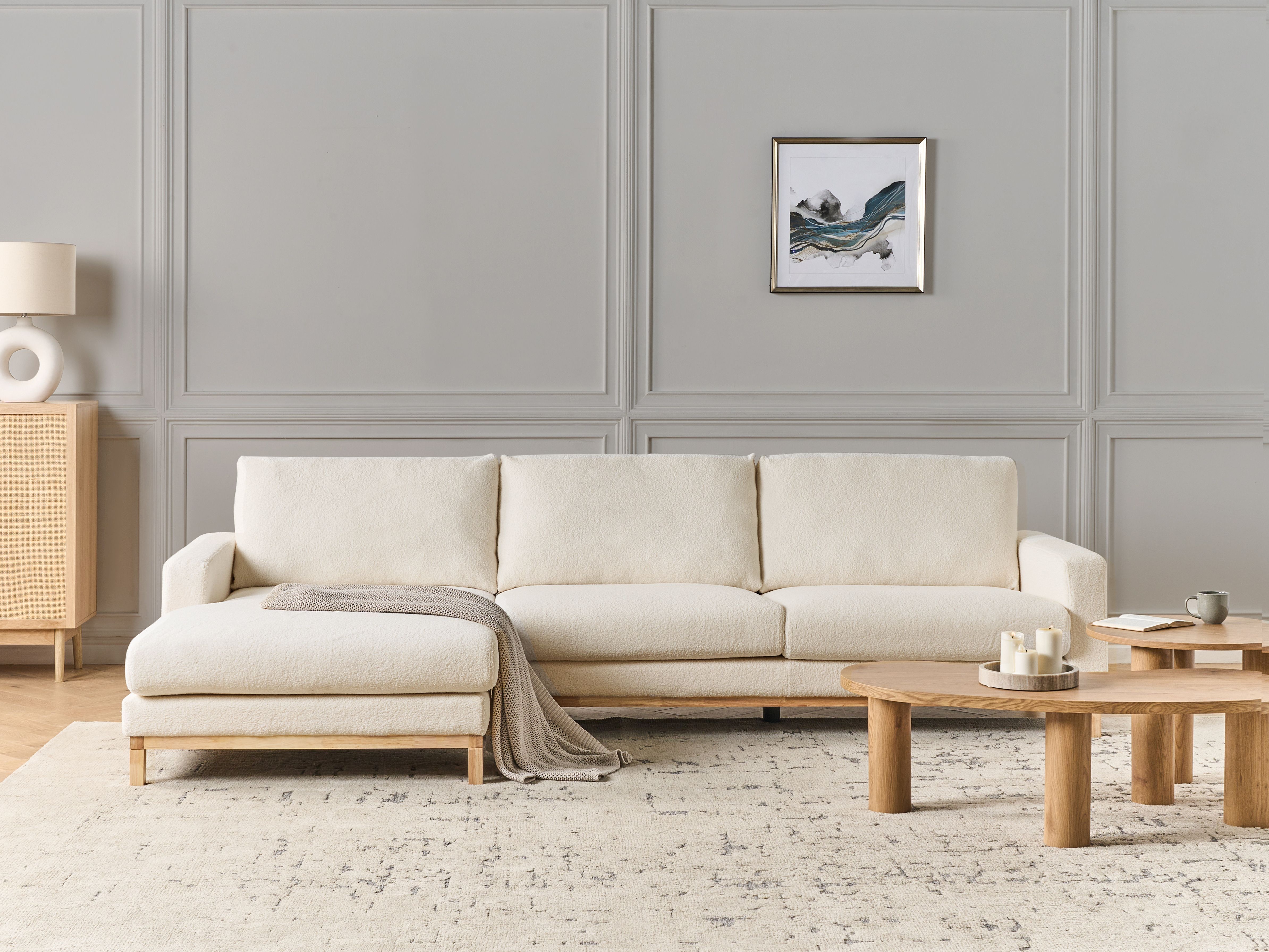 Corner Sofa 4 Seater SIGGARD Boucle White Right Hand