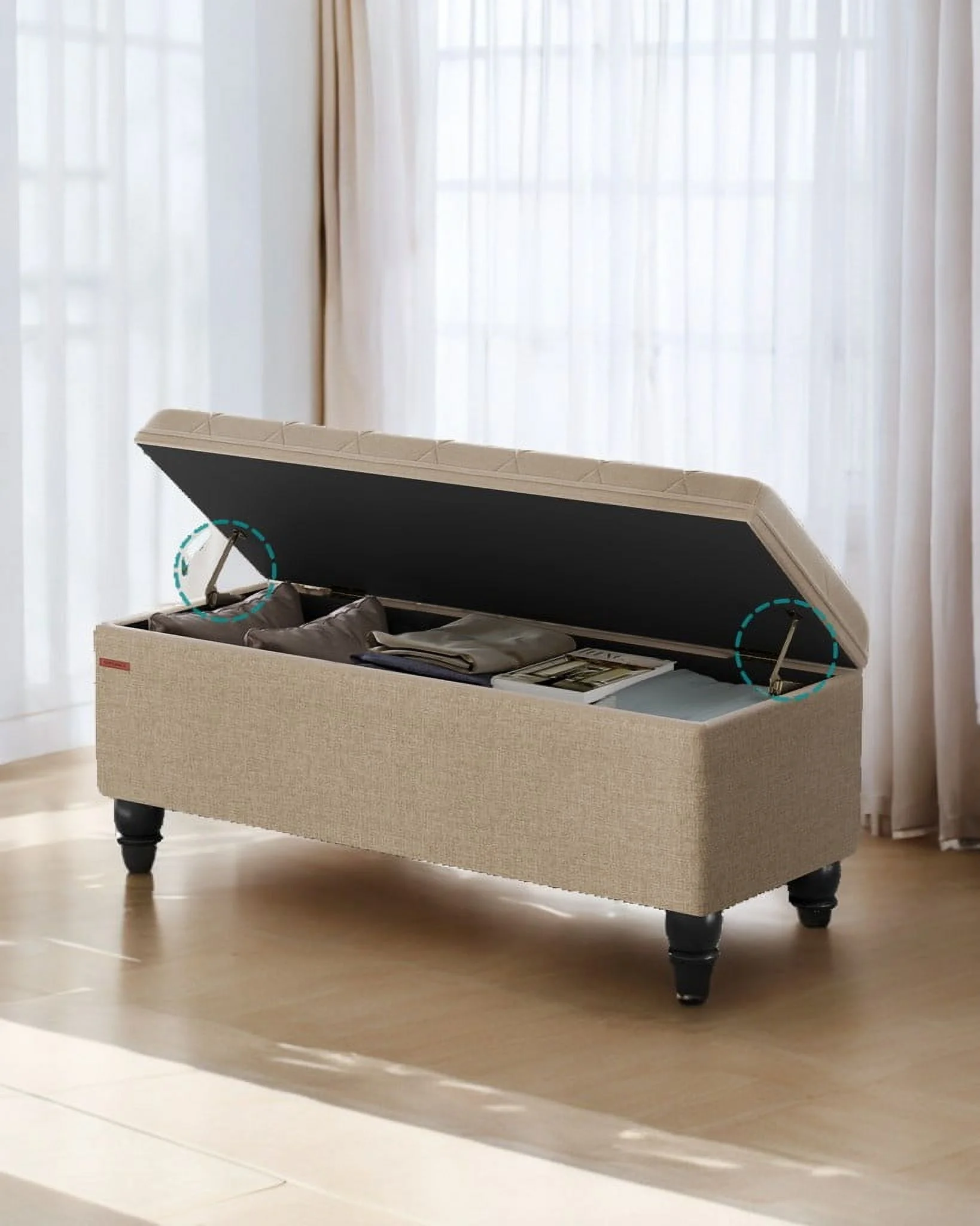 SONGMICS 46.5" Storage Ottoman Bench Storage Bench Bedroom Bench 330lb Load Capacity Solid Wood Legs Light Gray - Image 60