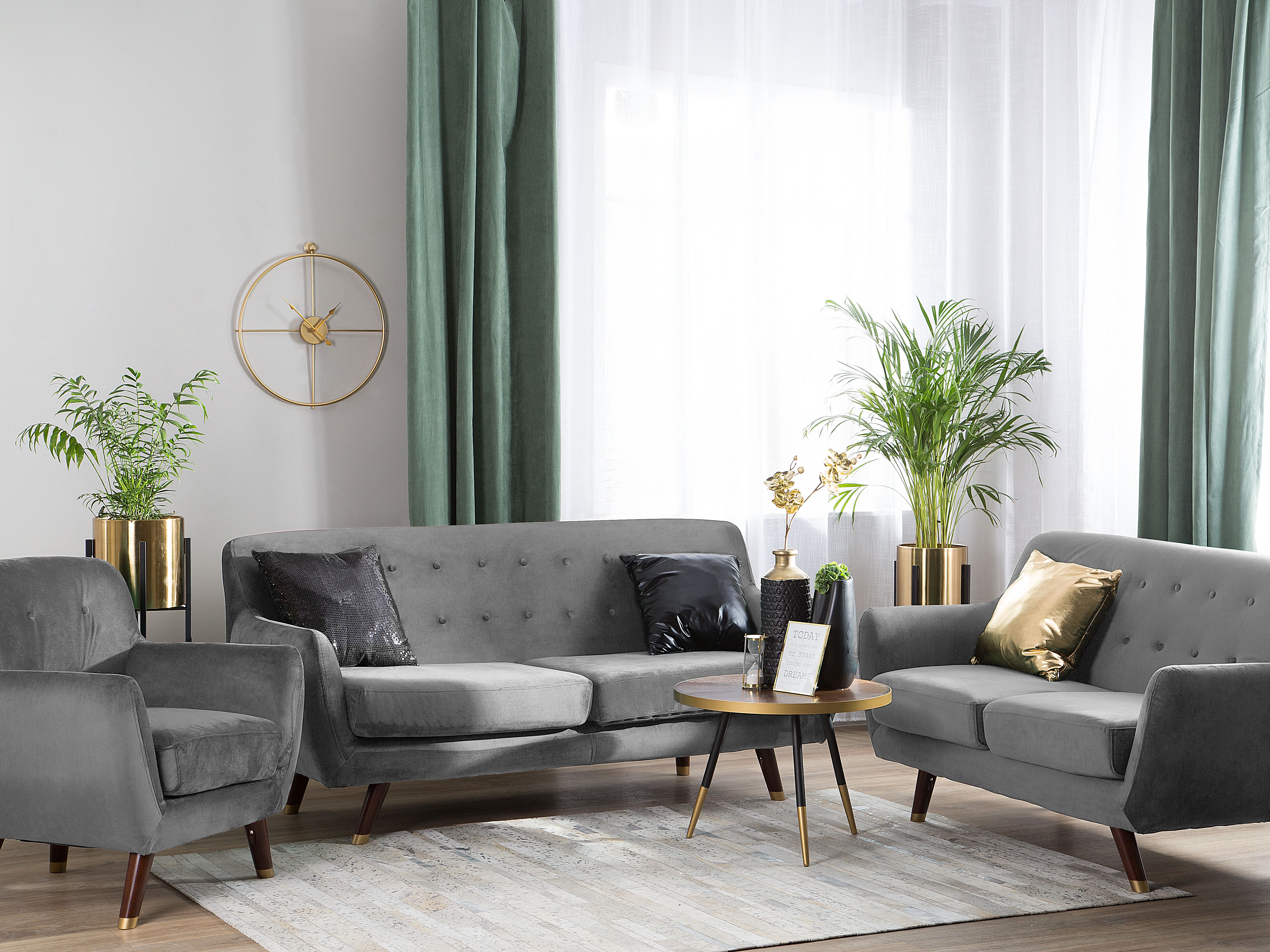 Living Room Set 6 Seater BODO Velvet Grey