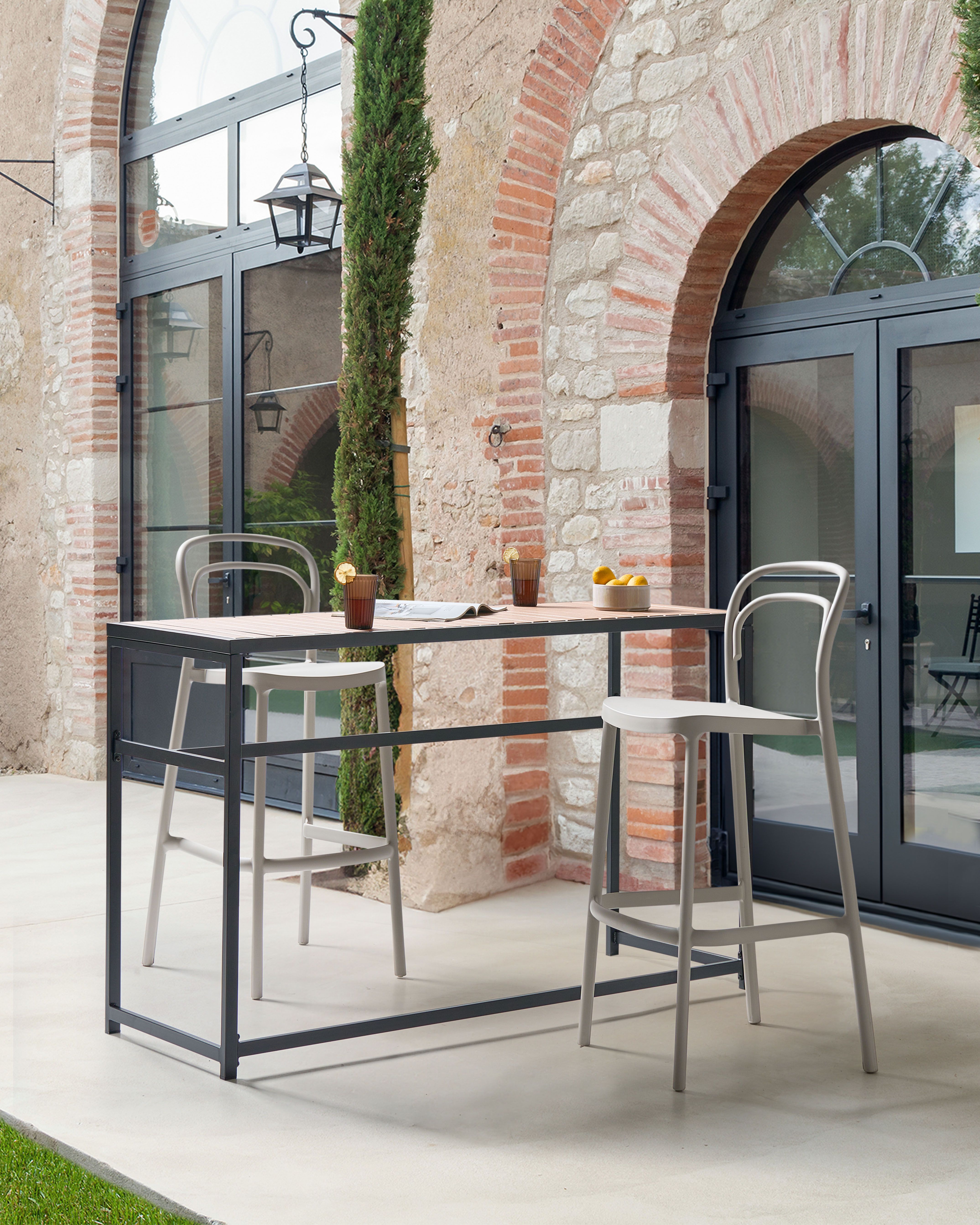 Set of 2 Garden Bar Chairs PORANO Beige