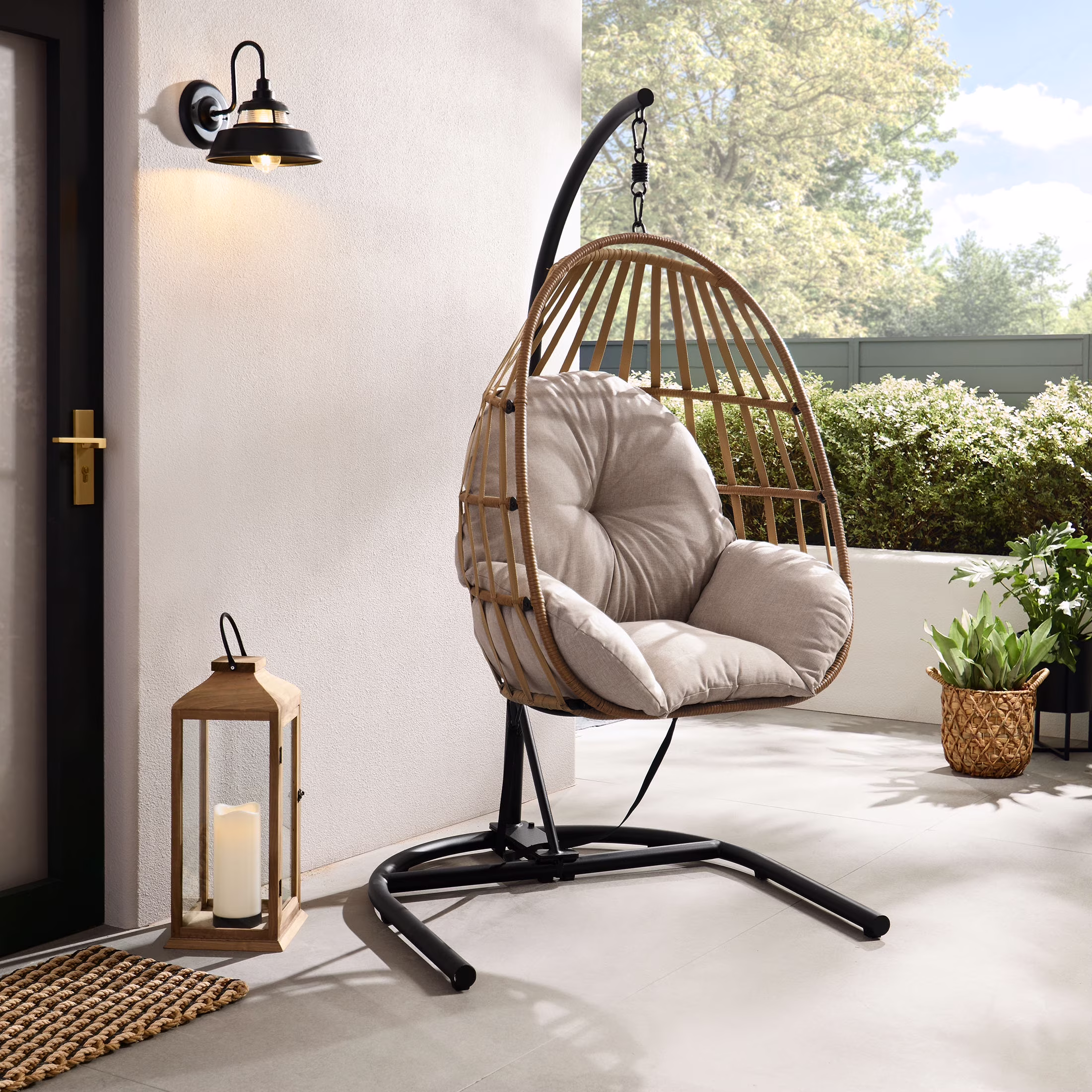 Mainstays Outdoor Wicker Patio Hanging Egg Chair, Gray - Image 5