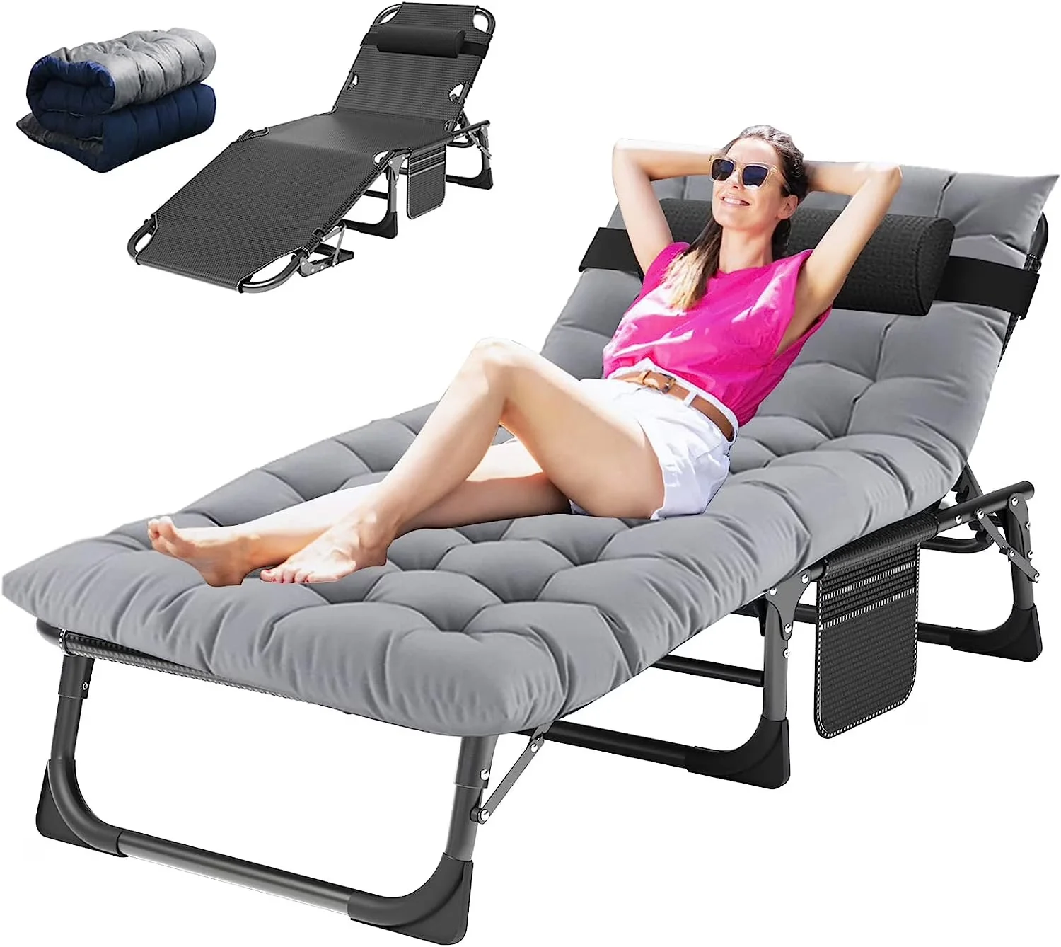 Slsy 5-Position Adjustable Folding Lounge Chair And Cot - 75.2" x 25.6" x 11.8" - Image 12 Slsy 5-Position Adjustable Folding Lounge Chair And Cot - 75.2" x 25.6" x 11.8" - Image 12