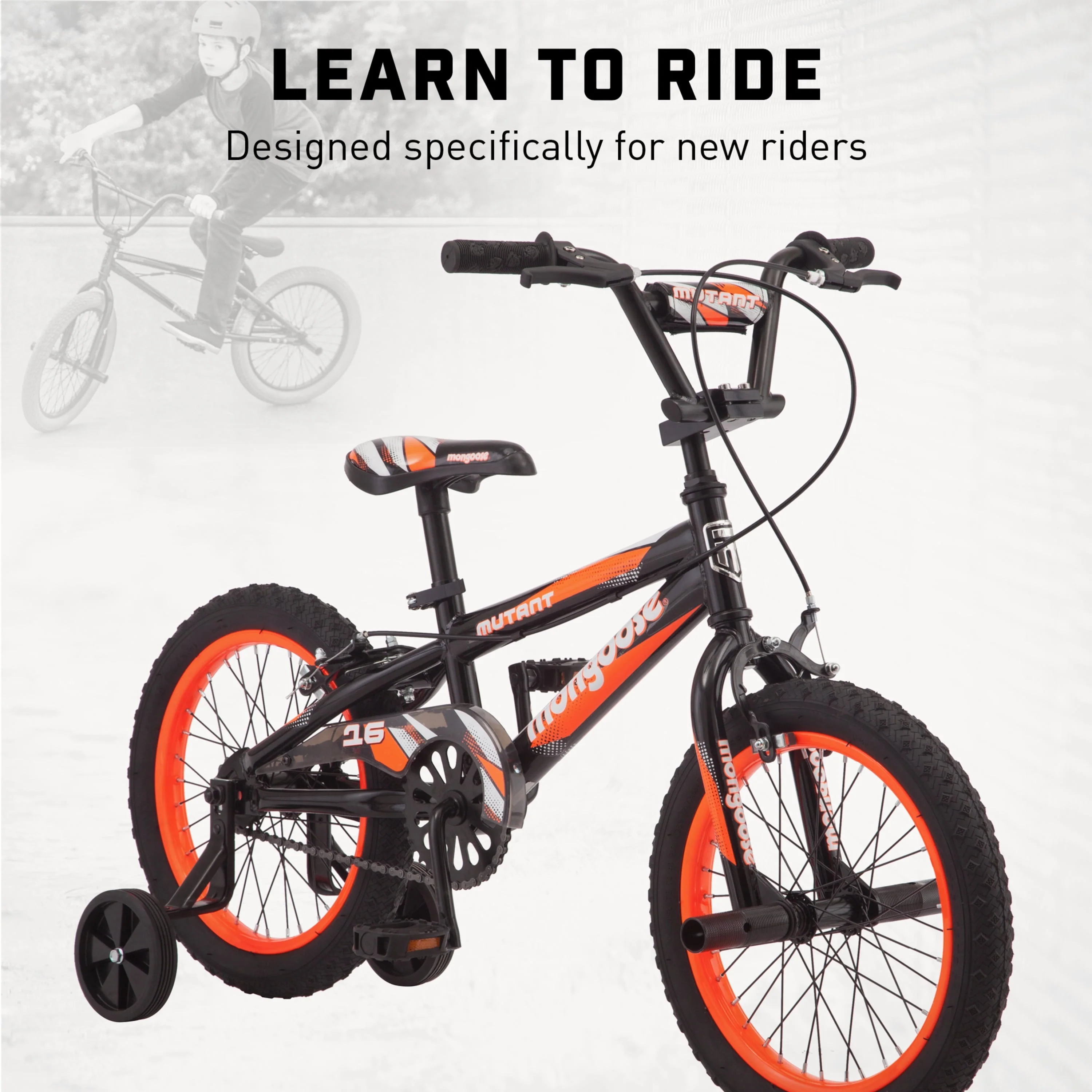 Mongoose 16" Mutant Kid's BMX Bike, Ages 3-5, Black & Orange - Image 2
