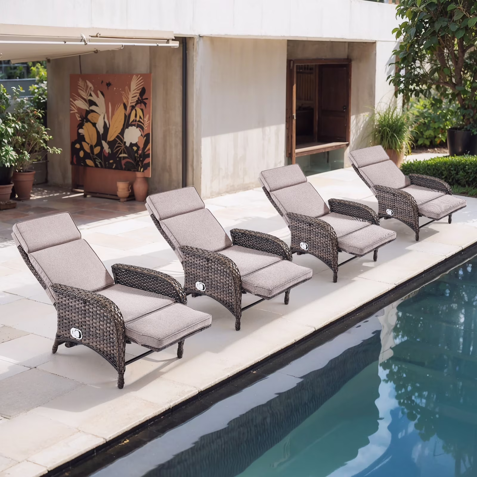 OPOHORO Outdoor Recliner Chair, Adjustable Reclining Patio Chair with Cushion, Wicker Outdoor Chaise Lounge with Adjustable Backrest and Footrest, Ideal for Pool Deck, Beige - Image 10