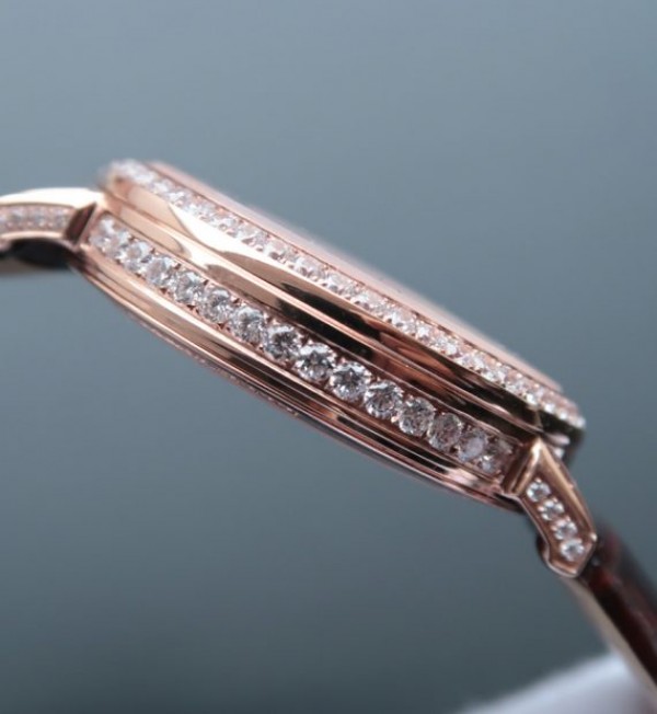 Replica Cartier Tourbillon RG Diamonds Dial Bezel Leather Strap - Top club