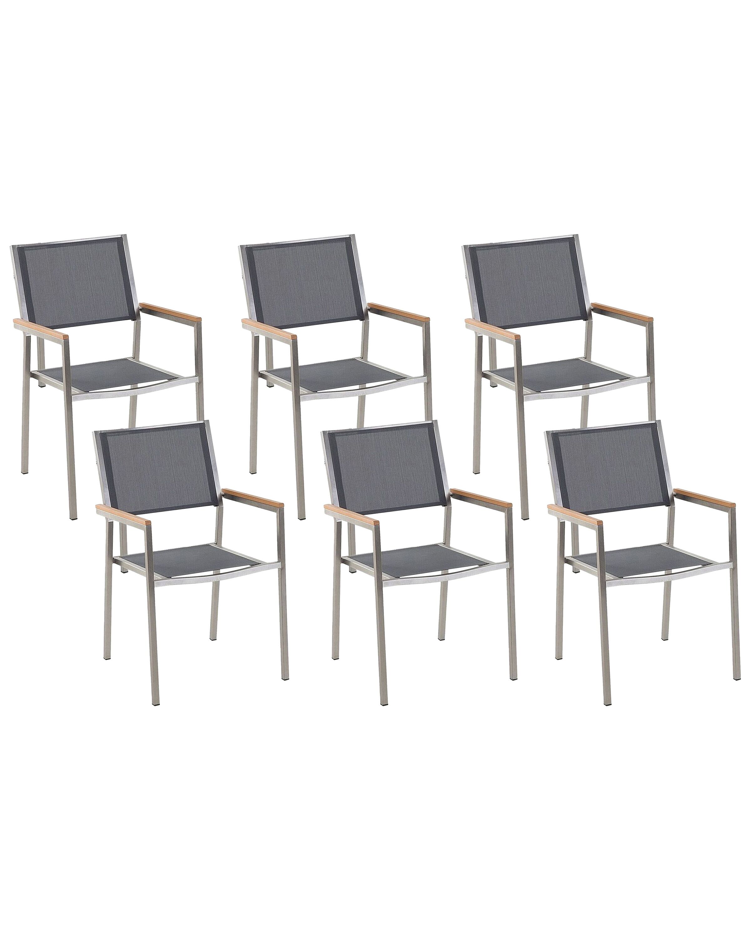 Set of 6 Garden Chairs GROSSETO Stainless Steel Grey