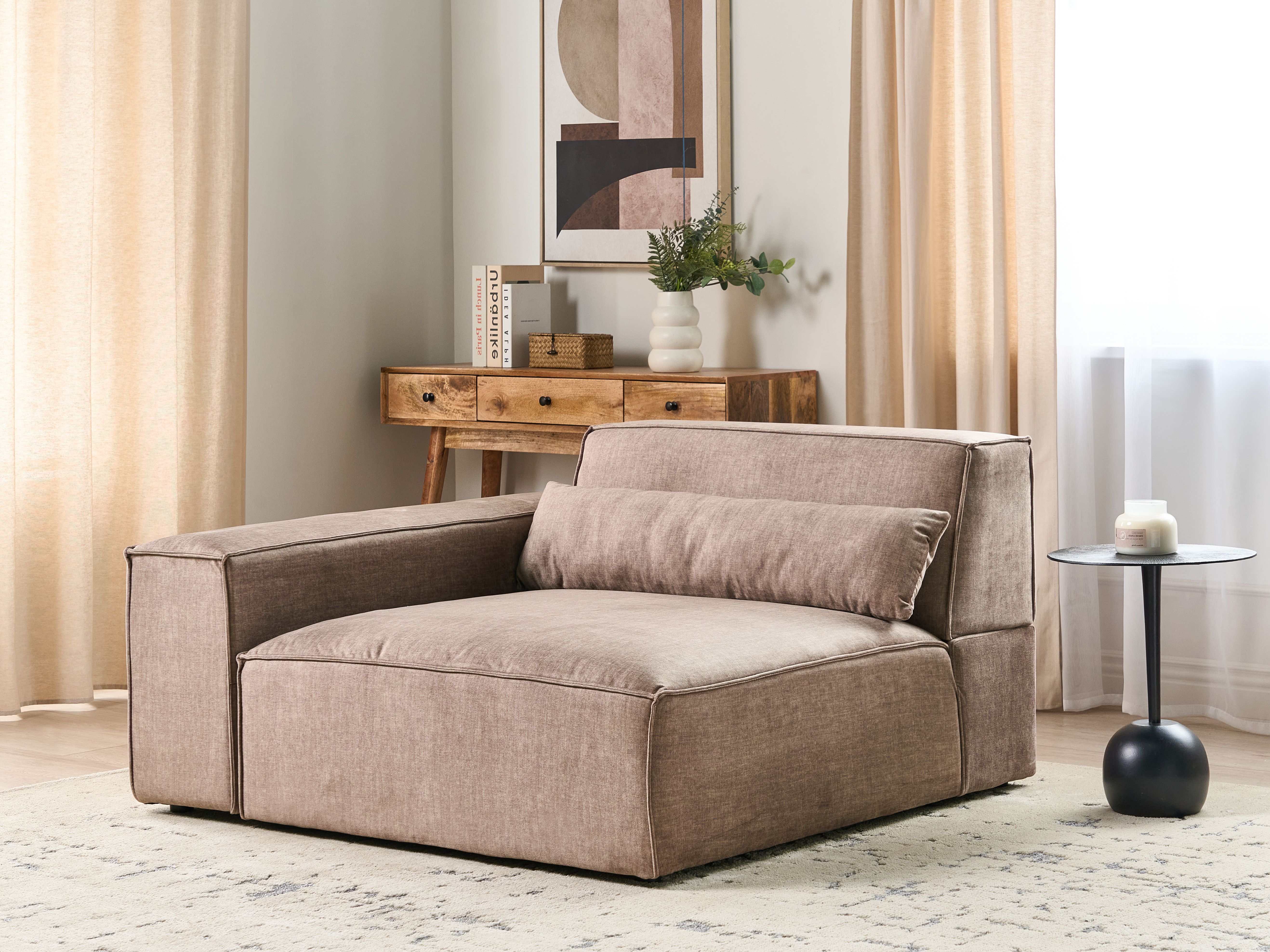Corner Seat HELLNAR Fabric Light Brown Right Hand