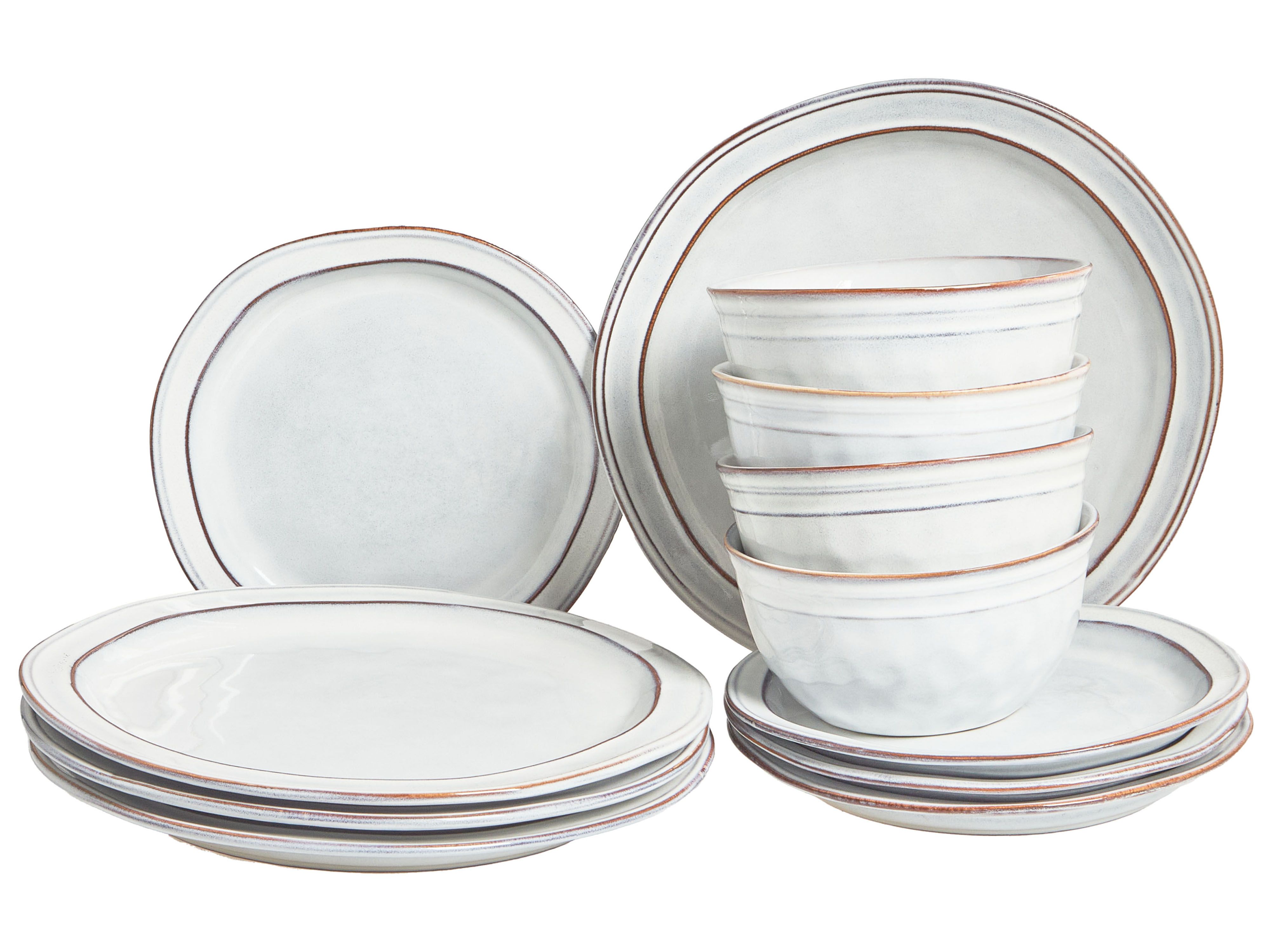 Set of 12 Dinnerware CHIVES Stoneware Light Grey