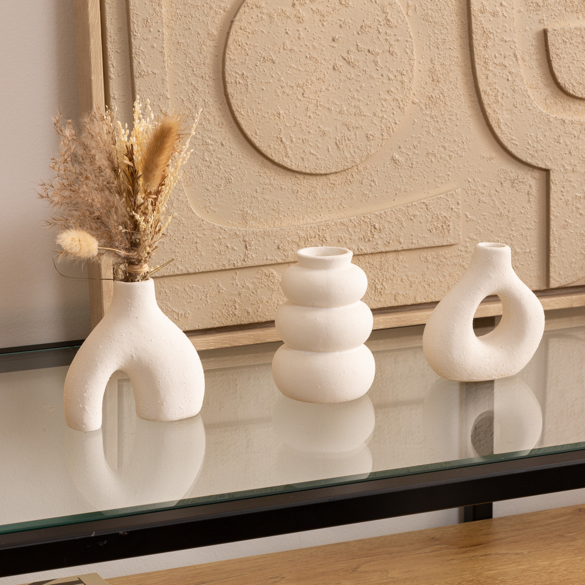 Set of 3 solifloras "Iora" Ceramic, White, H.9 cm