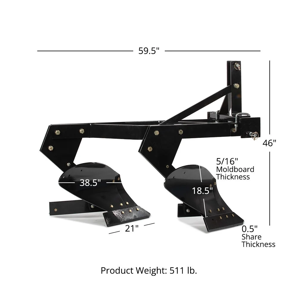 Titan Attachments 3 Point 21" Double Bottom Moldboard Turn Plow Fits Category 1 Tractors, Tow-Behind Dual Turning Plow Rotates Soil to Aerate, Tillage, Soil Prep - Image 10