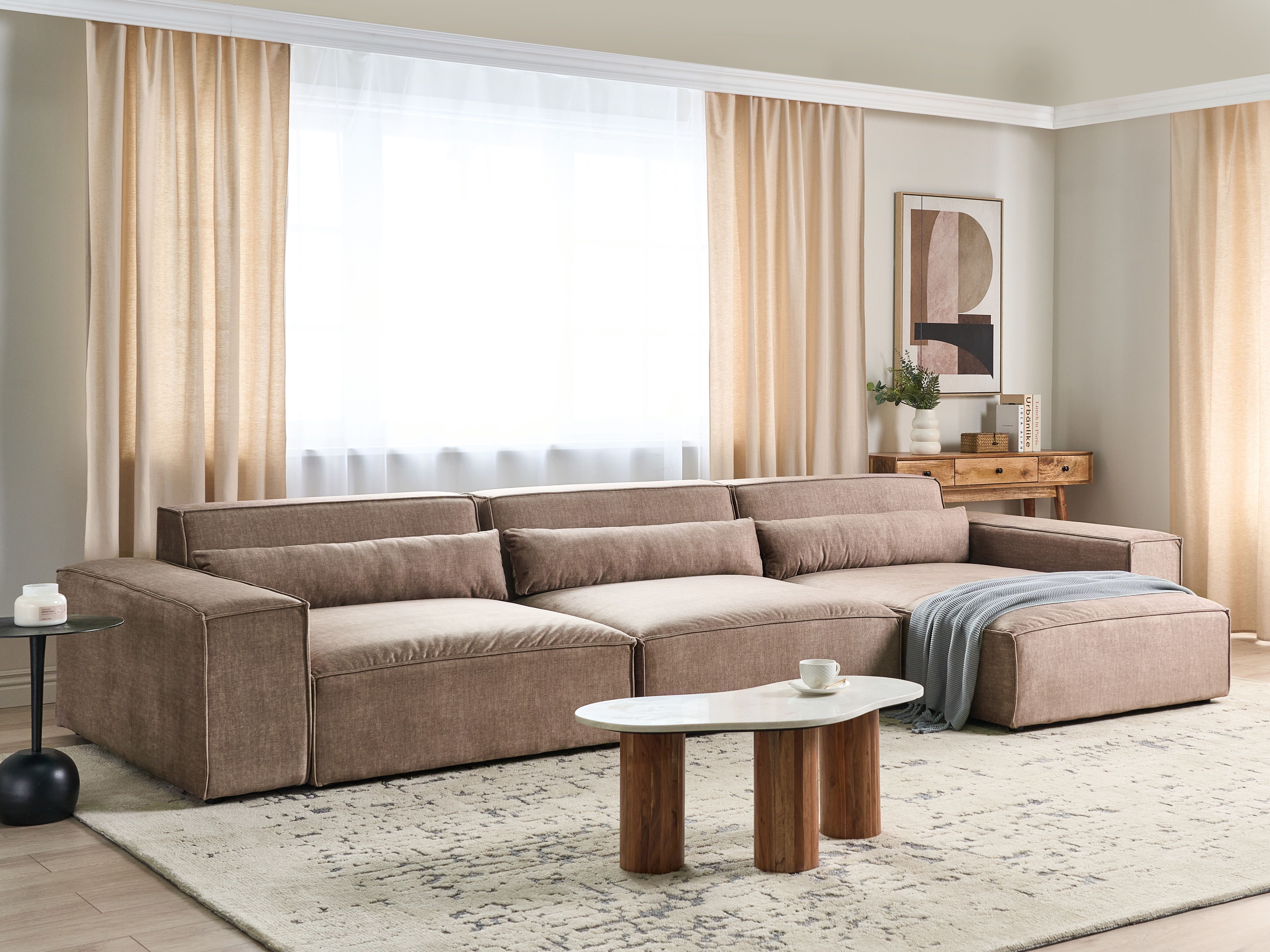 Modular Corner Sofa 4 Seater HELLNAR Fabric Light Brown Left Hand