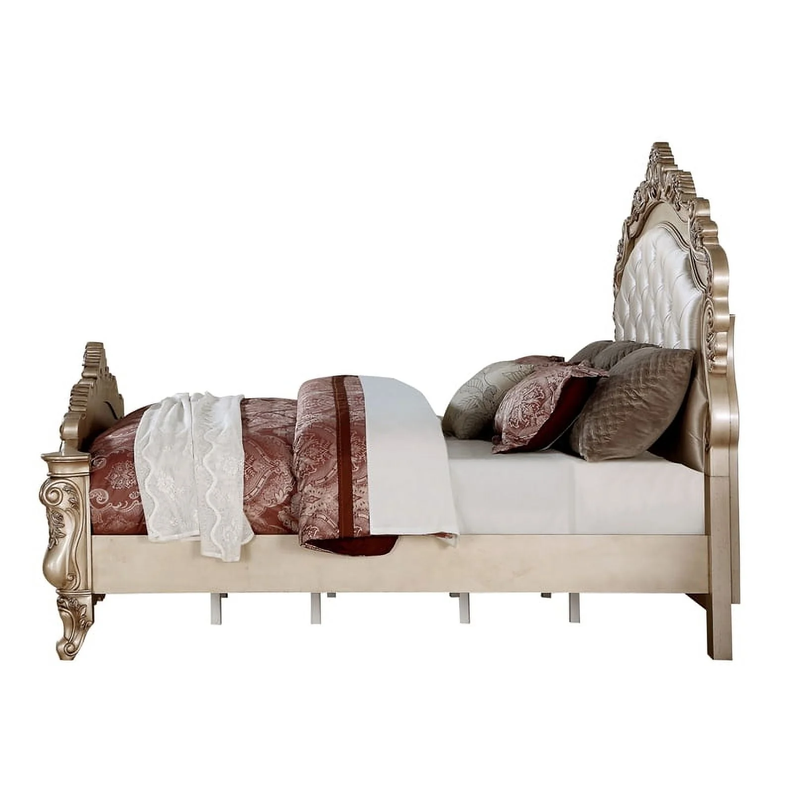 Acme Gorsedd Queen Bed in Cream Fabric and Golden Ivory - Image 4