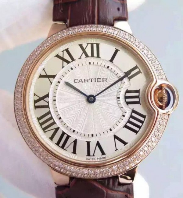 Replica Cartier Ballon Bleu 40mm RG Diamonds Bezel Whit Dial Leather Strap MIYOTA9015 - Top club