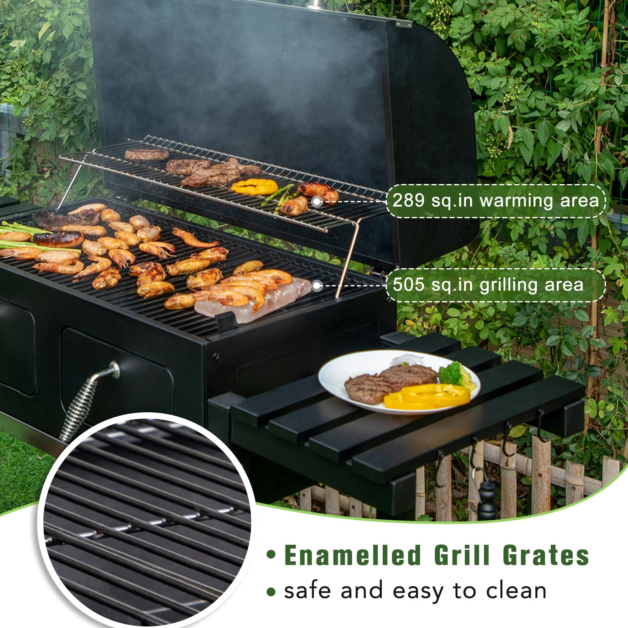 & William 34-inch BBQ Charcoal Grill Outdoor Portable Barbecue Grill - Image 3