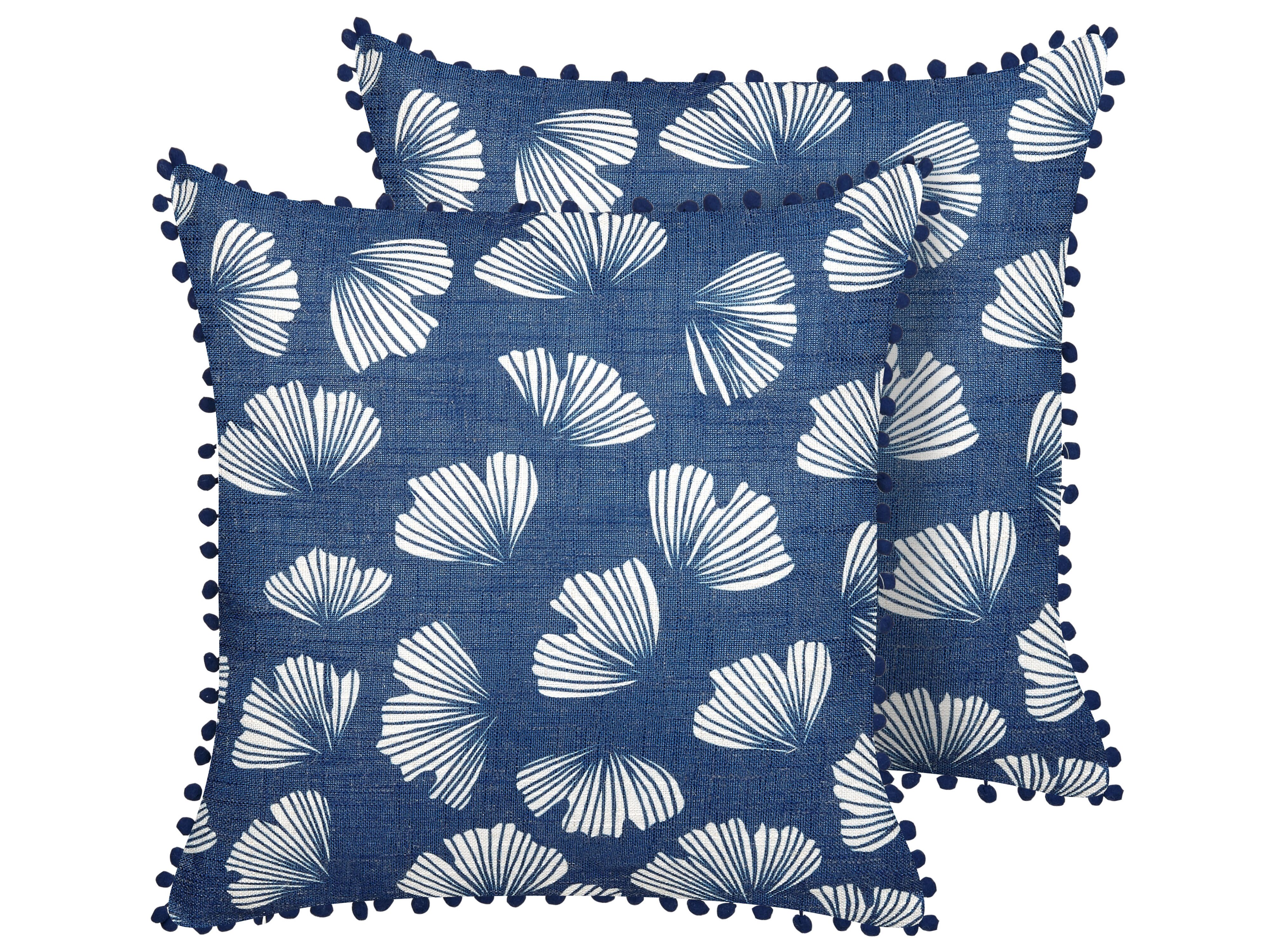 Set of 2 Decorative Cushions DANDELION 45 x 45 cm Dark Blue Plant Pattern