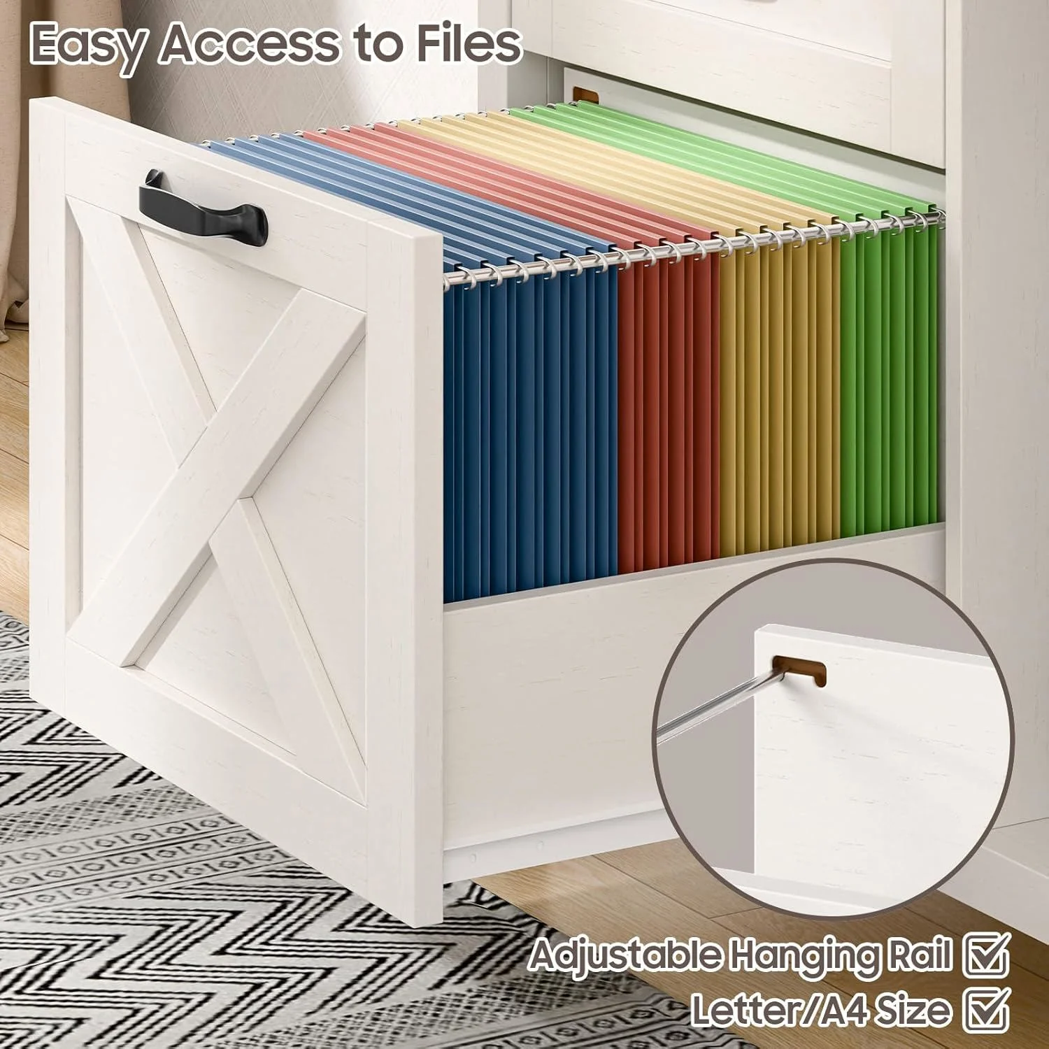 Vabches 2 Drawer Lateral File Cabinet,Mobile Wood office Cabinet for Home Office,Printer Stand with Open Storage Shelves. - Image 6