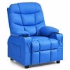 Costway Kids Youth Recliner Chair PU Leather w/Cup Holders & Side Pockets Grey - Image 6