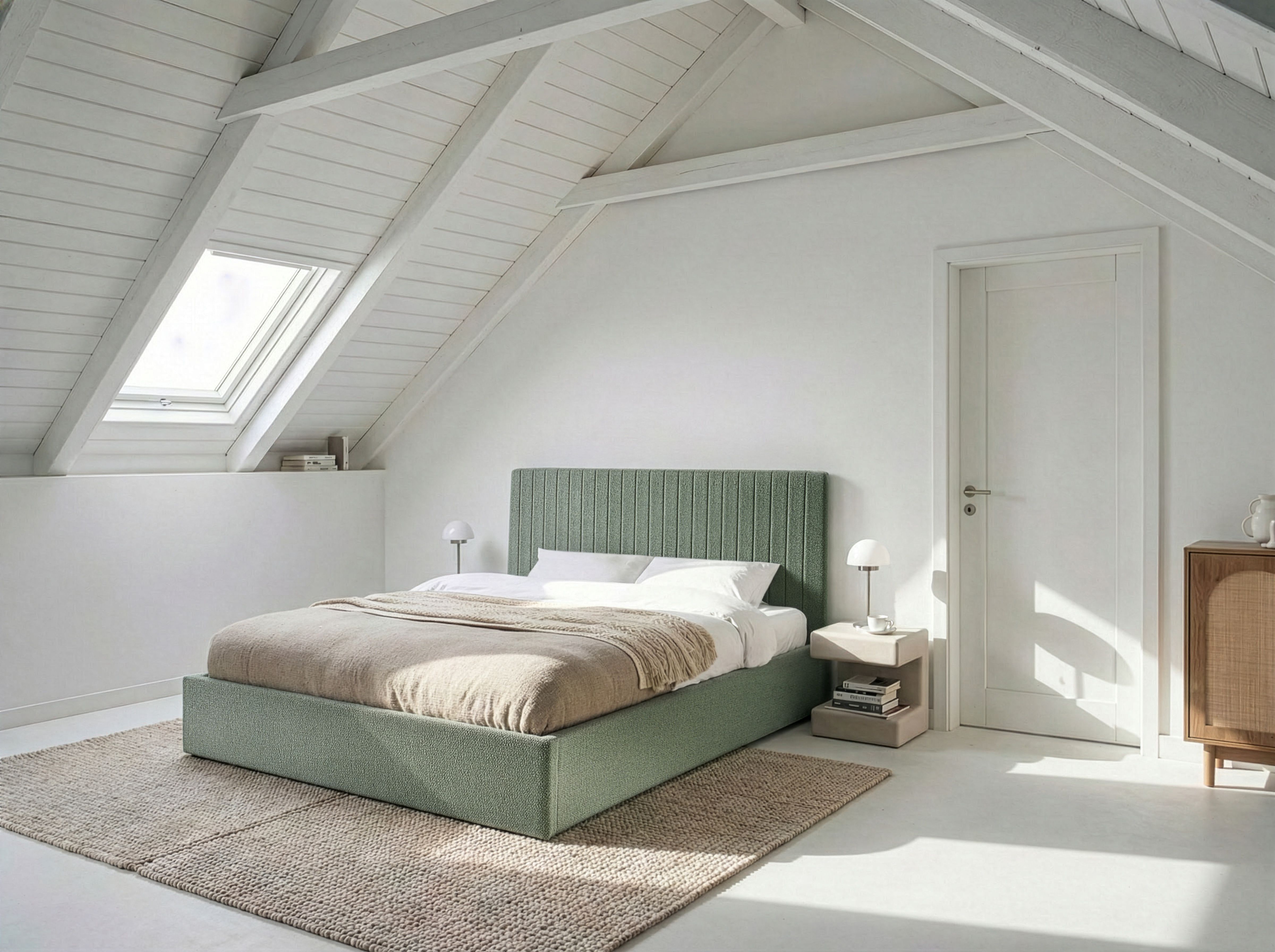 Ottoman Bed Boucle VION 180 x 200 cm (EU Super King) Green